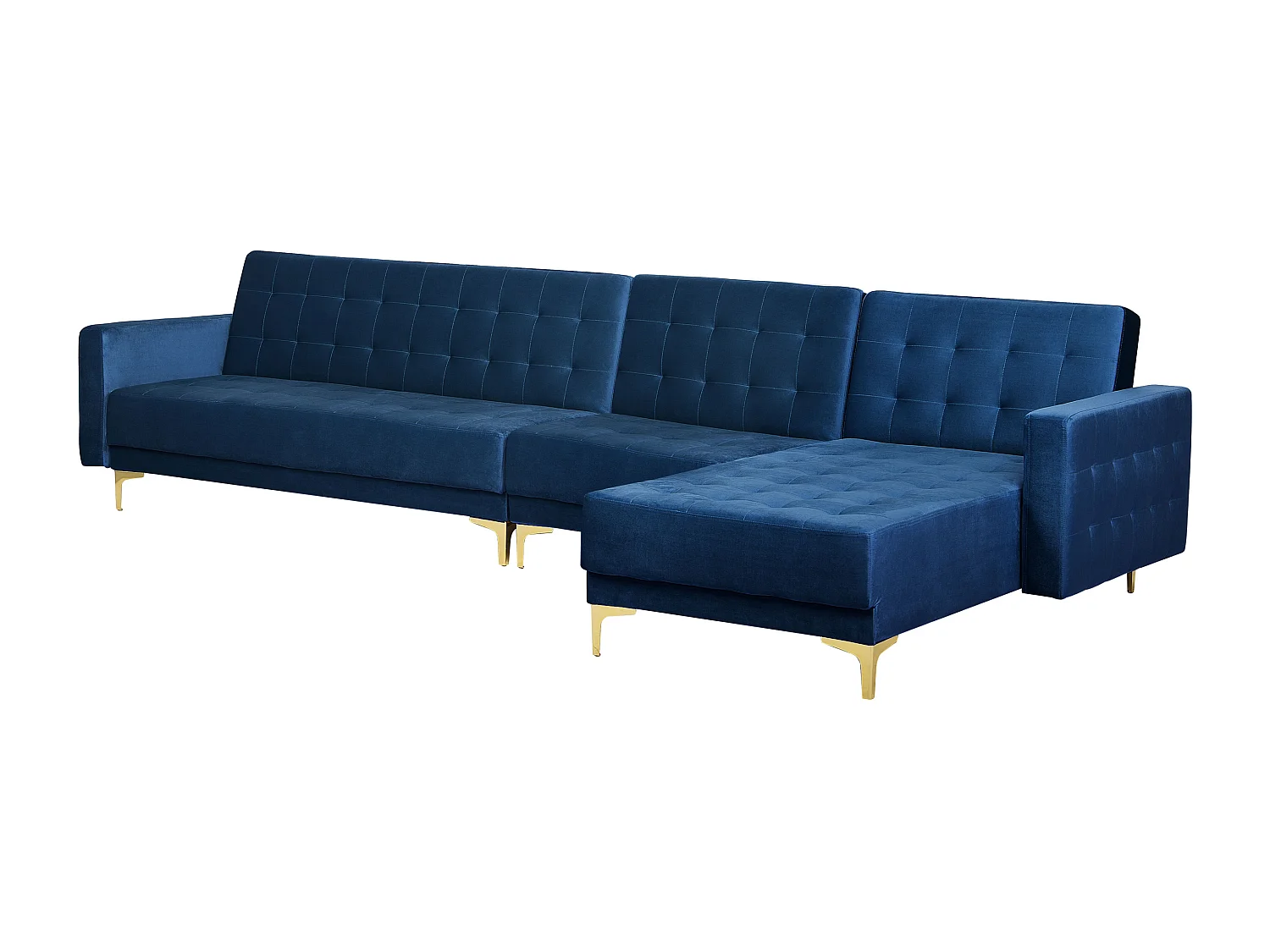 Canapé-lit d'angle modulable 5 places ABERDEEN Velours Bleu marine Côté droite