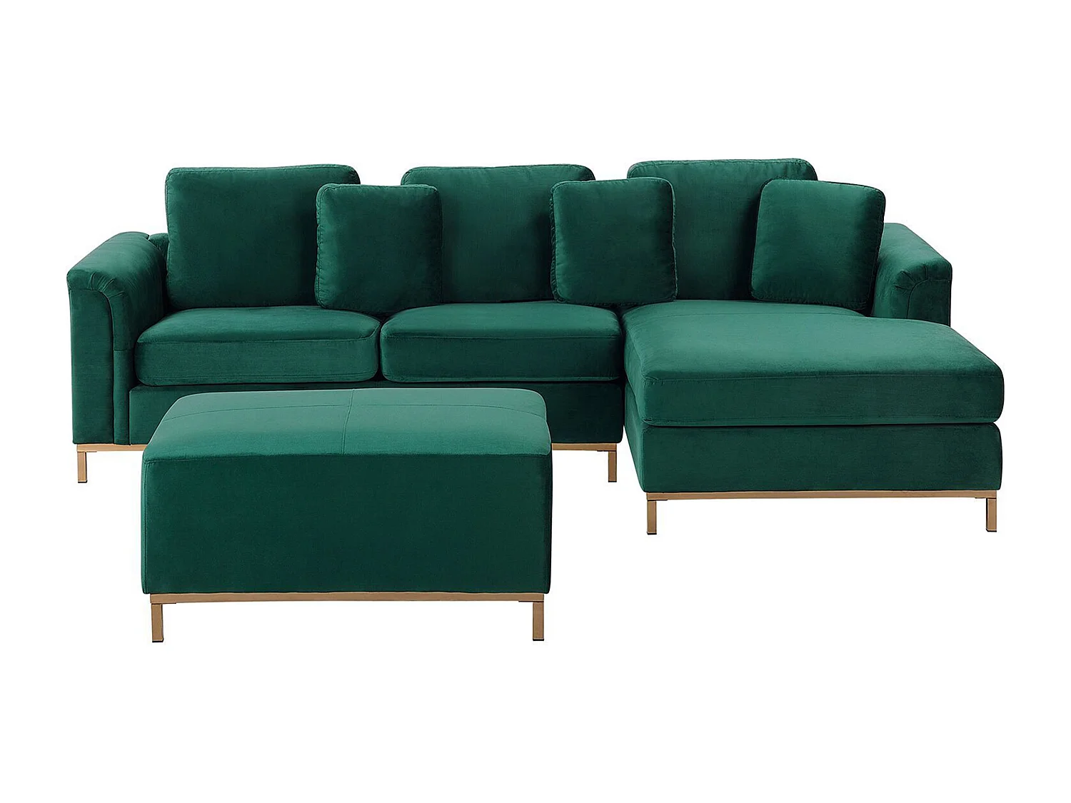 Canapé Angle à droite en Velours Vert et Pouf Ottoman Housses Amovibles Oslo