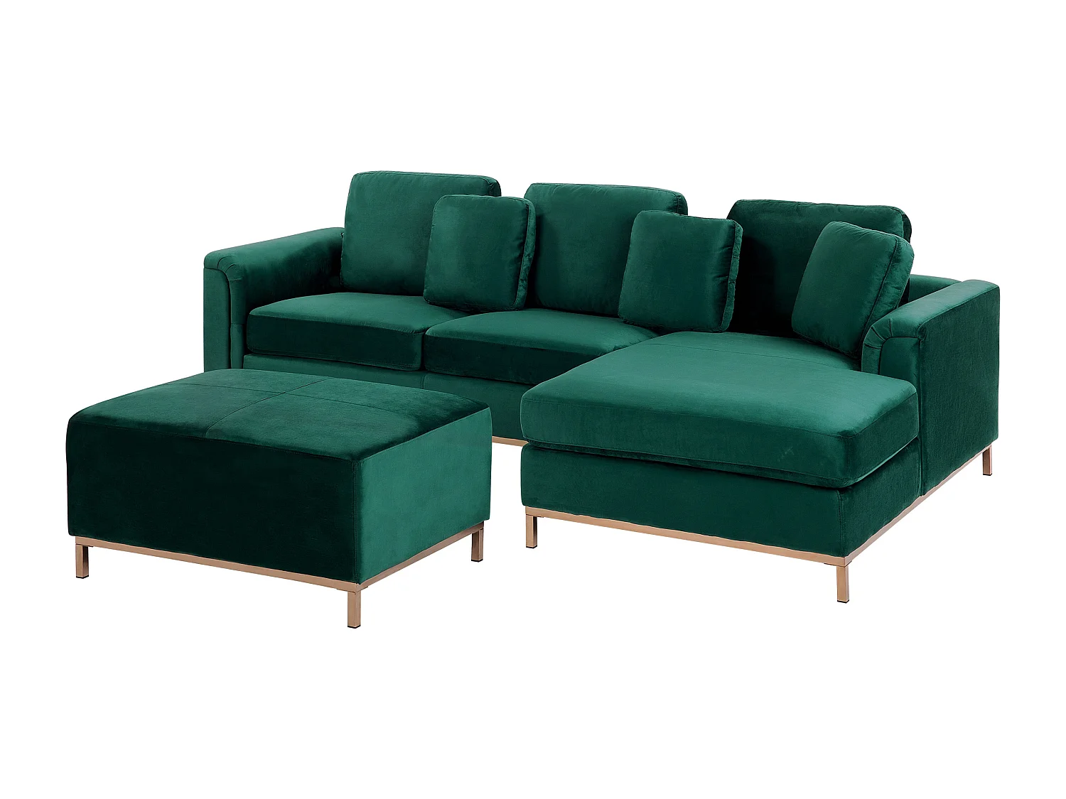 Canapé Angle à droite en Velours Vert et Pouf Ottoman Housses Amovibles Oslo