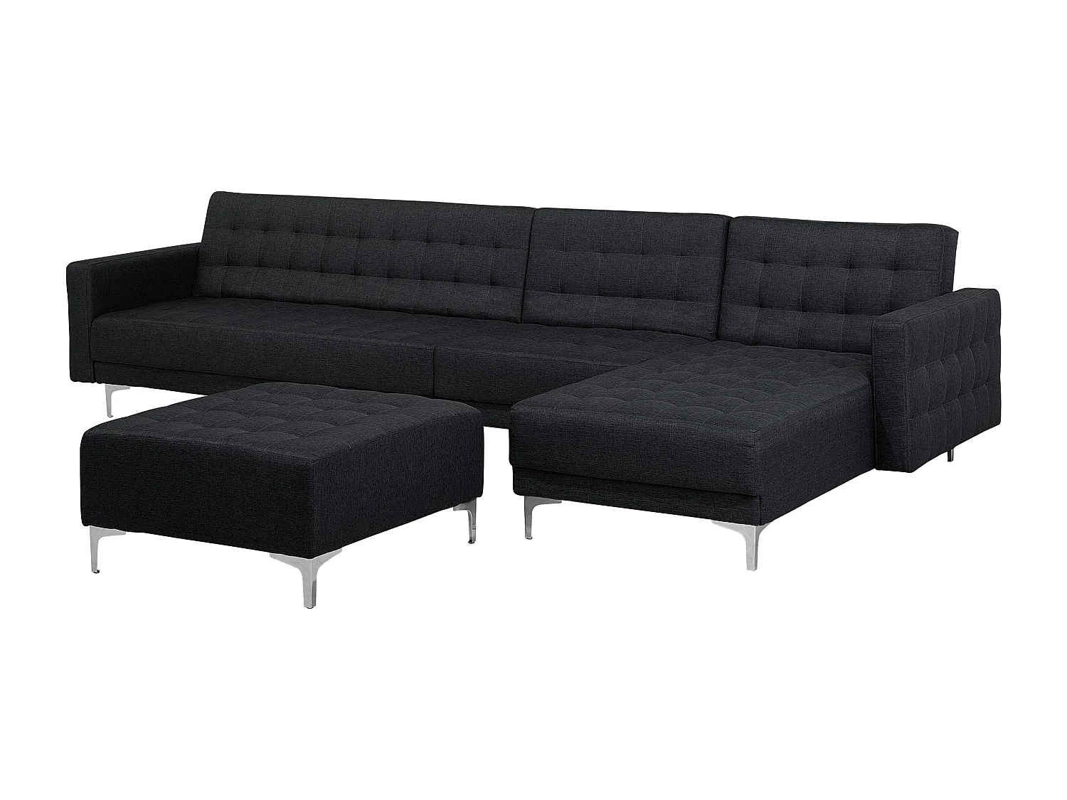 Canapé-lit d'angle modulable ABERDEEN Tissu Gris graphite avec ottoman 5 places Côté droite