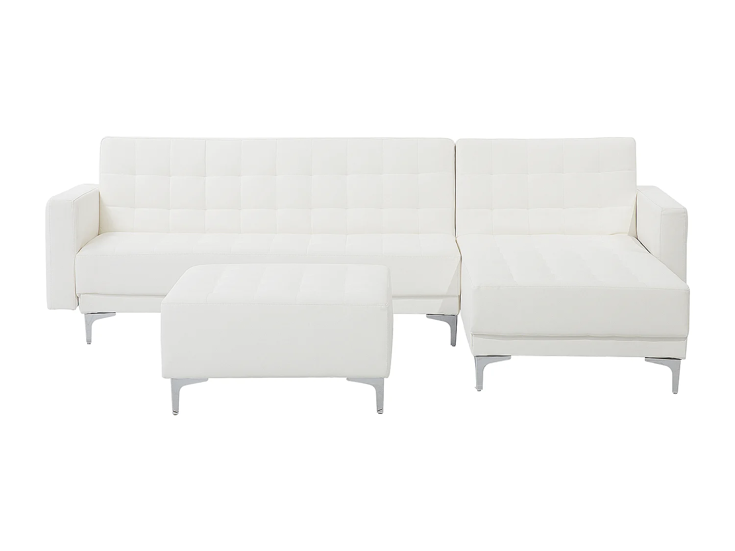 Canapé-lit d'angle modulable 4 places ABERDEEN Cuir PU Blanc avec ottoman Côté droite