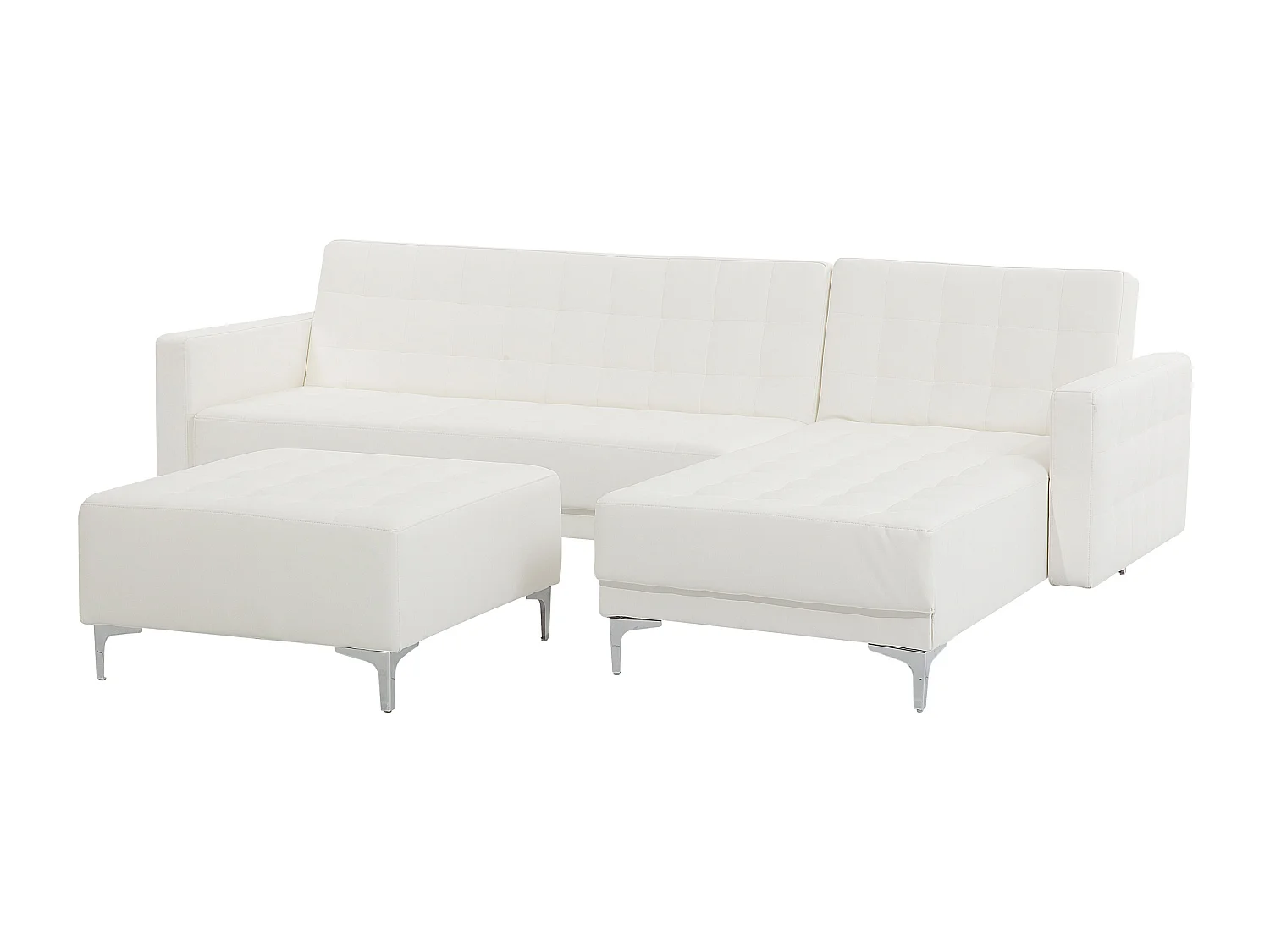 Canapé-lit d'angle modulable 4 places ABERDEEN Cuir PU Blanc avec ottoman Côté droite