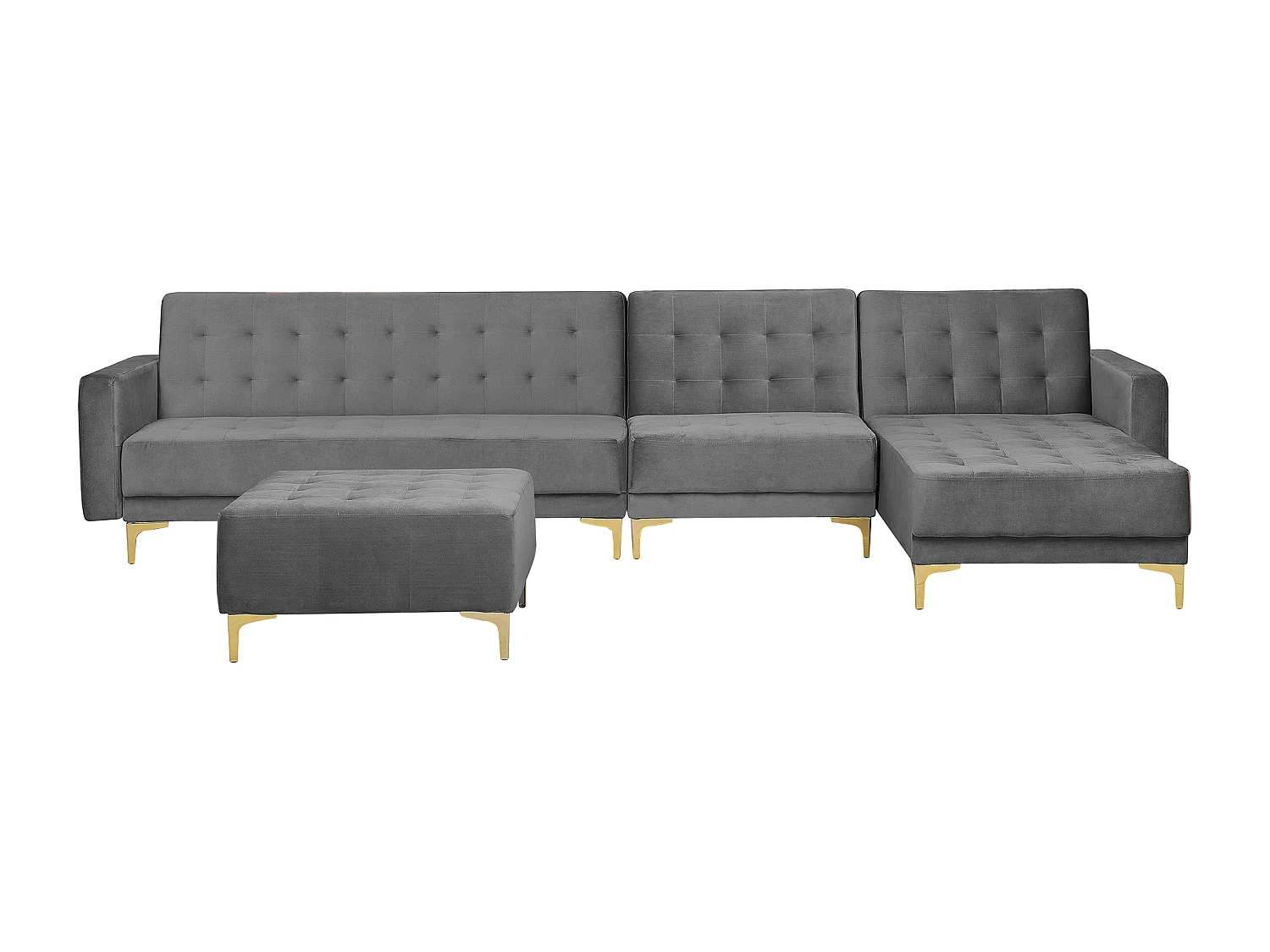 Canapé Angle à Gauche Modulable - Aberdeen - Convertible Avec Pouf Ottoman en Velours Gris Moderne