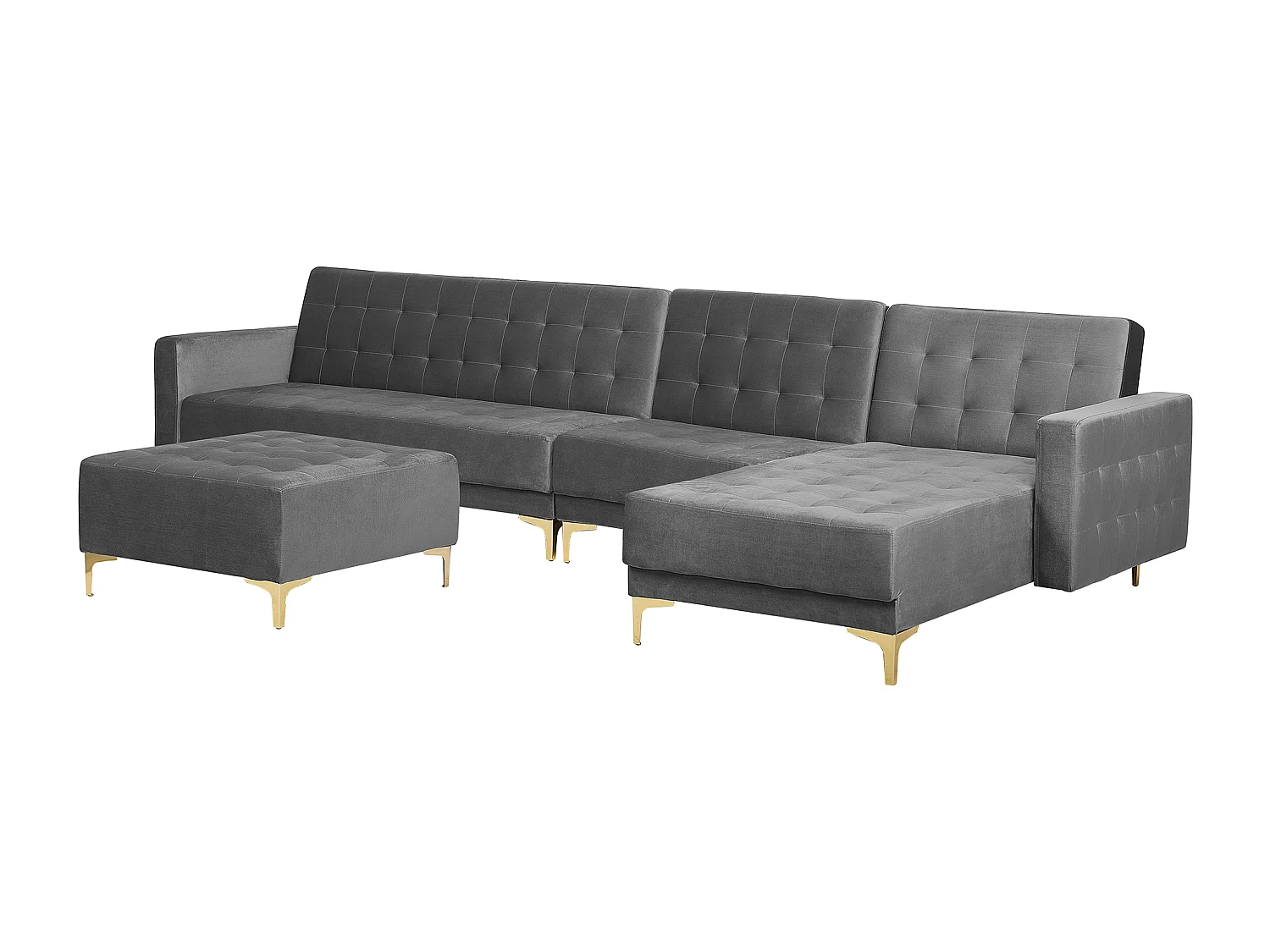 Canapé Angle à Gauche Modulable - Aberdeen - Convertible Avec Pouf Ottoman en Velours Gris Moderne