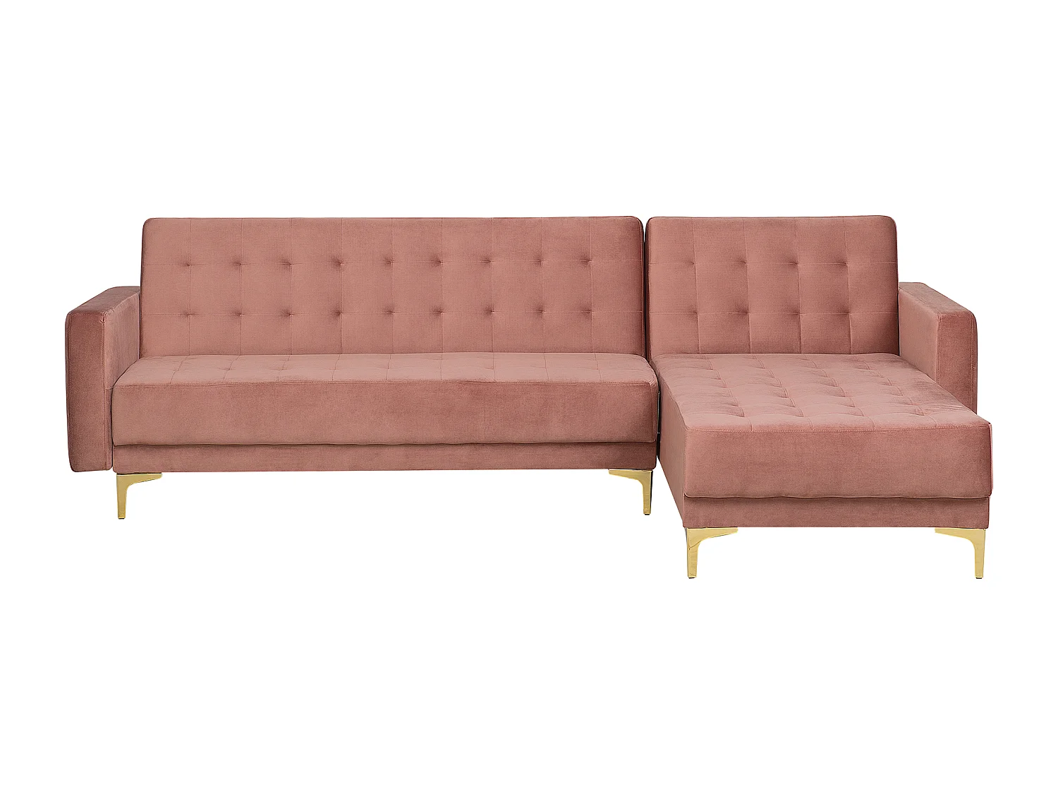 Canapé Angle à droite en Velours Rose Elégant 4 Places Dossier Réglable Aberdeen