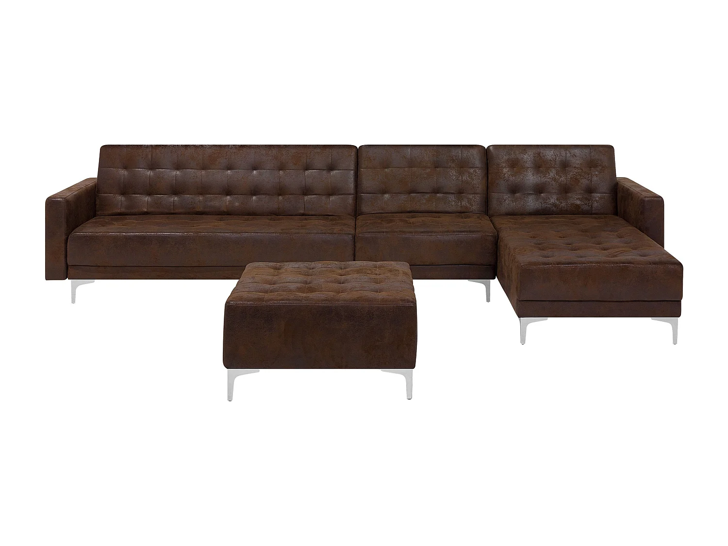 Narożnik rozkładany modułowy ABERDEEN Ekoskóra Brązowy z otomaną dla 5 osób Lewostronny