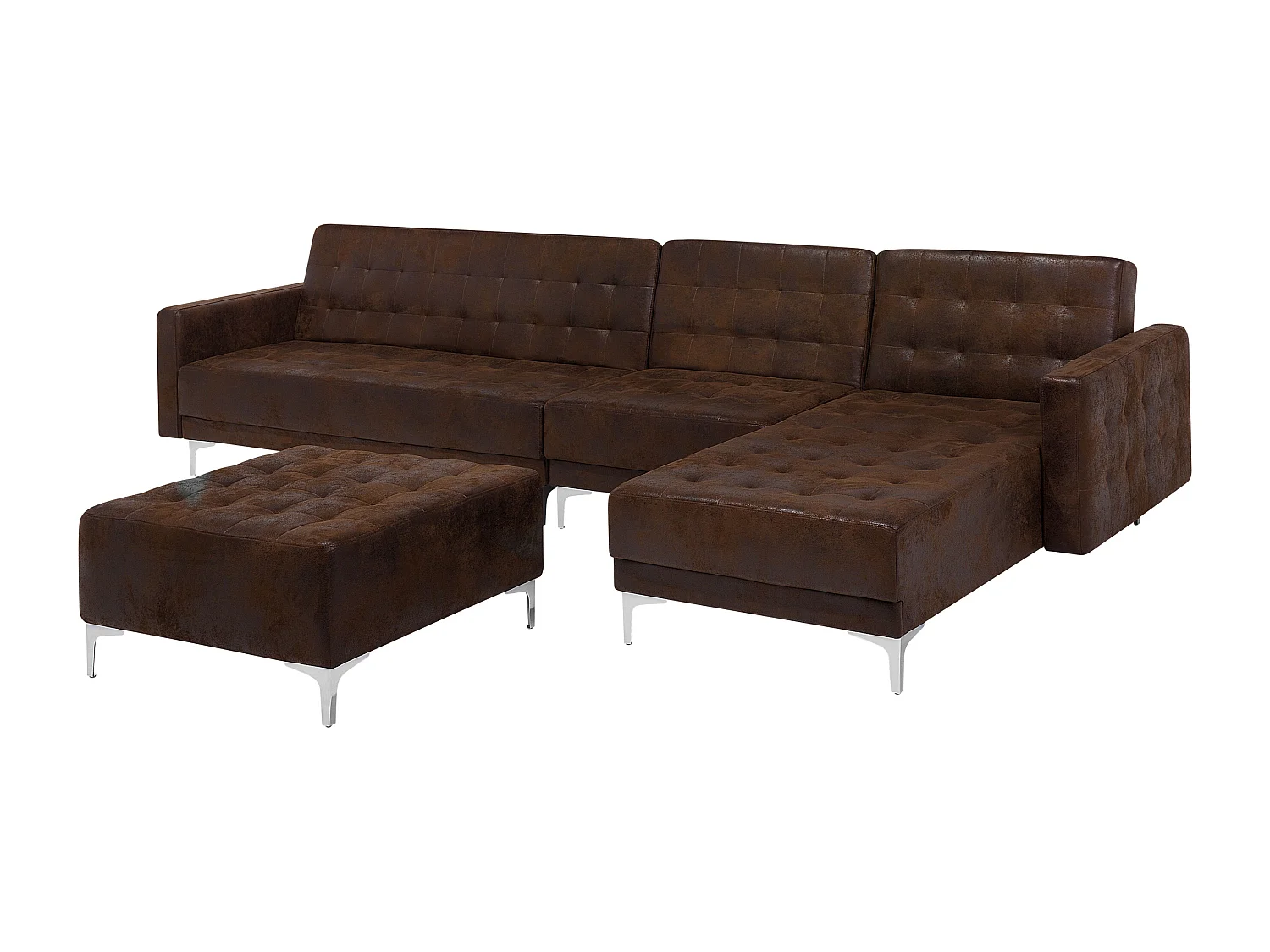 Narożnik rozkładany modułowy ABERDEEN Ekoskóra Brązowy z otomaną dla 5 osób Lewostronny