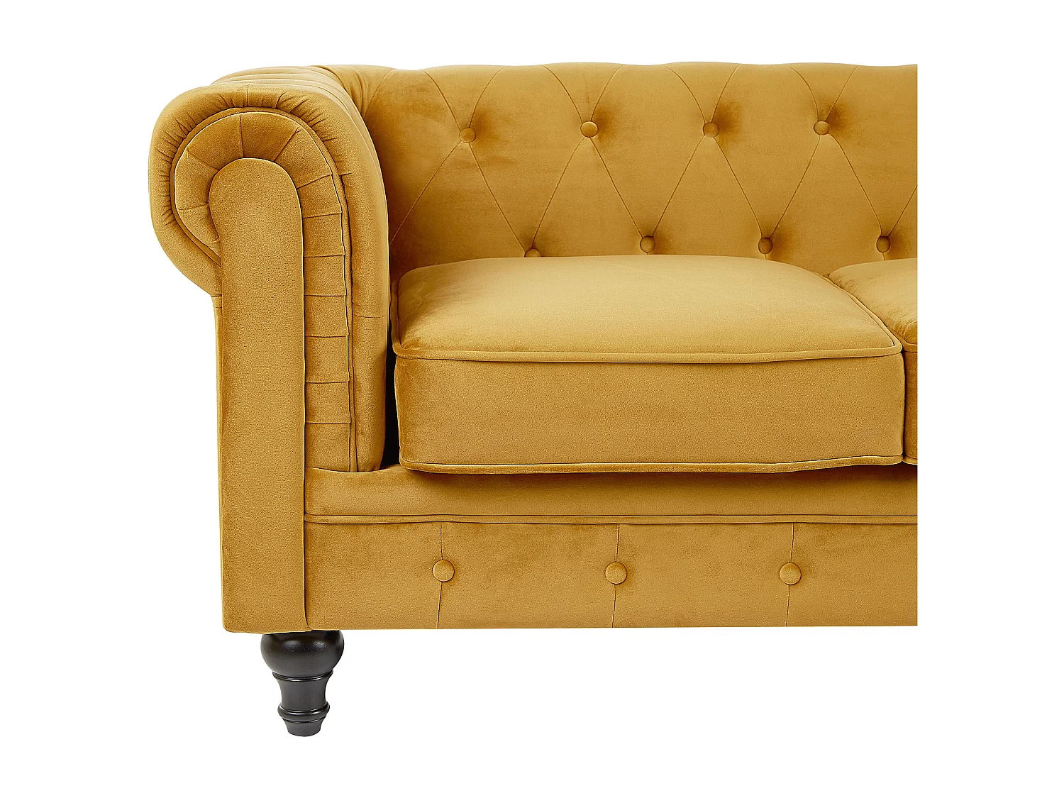 Klassisches Polstersofa 3er-Sitzer Samtstoff senfgelb Chesterfield
