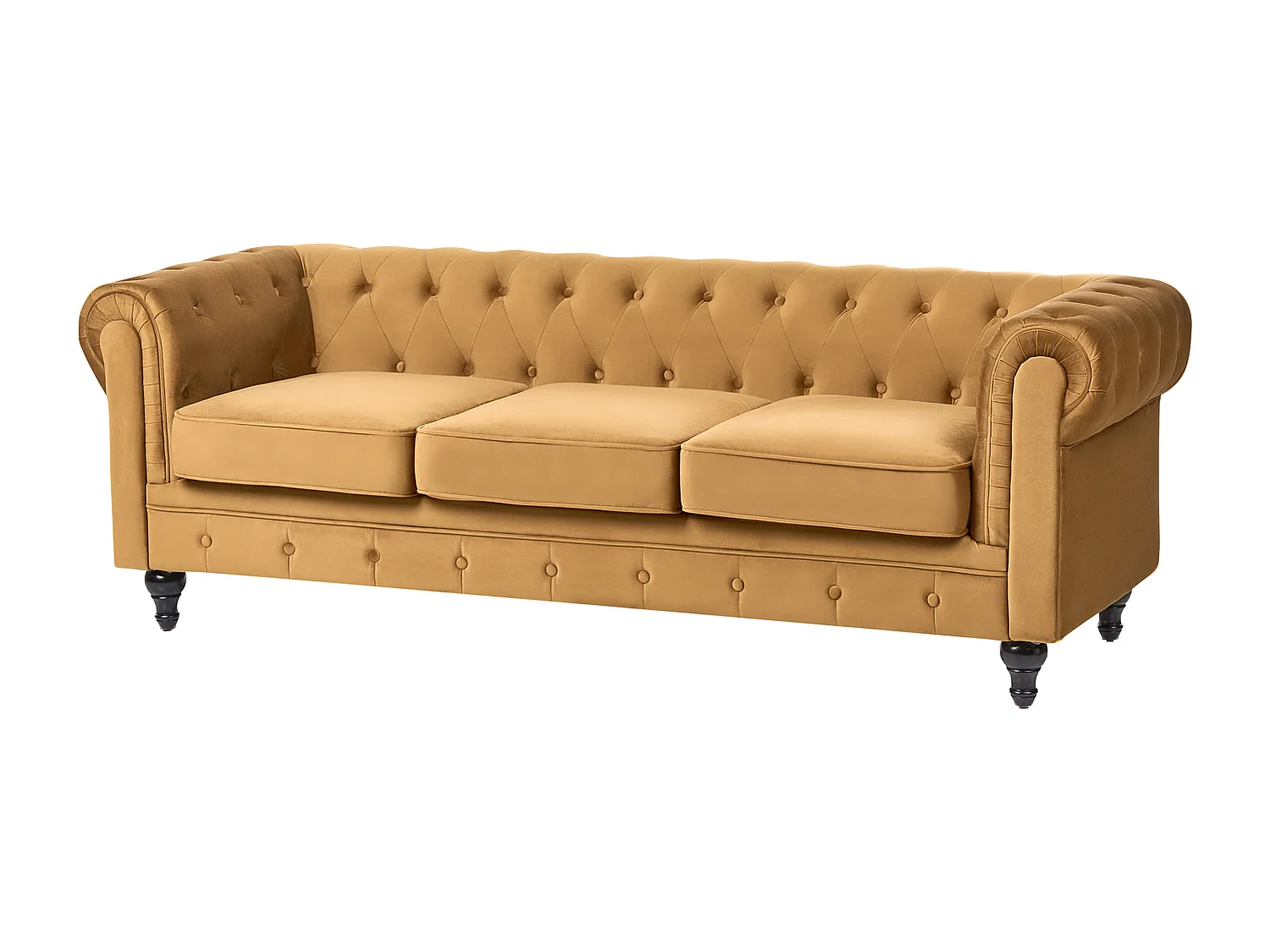 Sofa CHESTERFIELD Welur Musztardowy dla 3 osób
