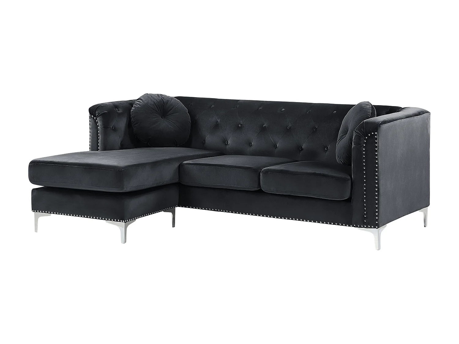 Ecksofa FLEN Samtstoff Schwarz 3-Sitzer rechtsseitig