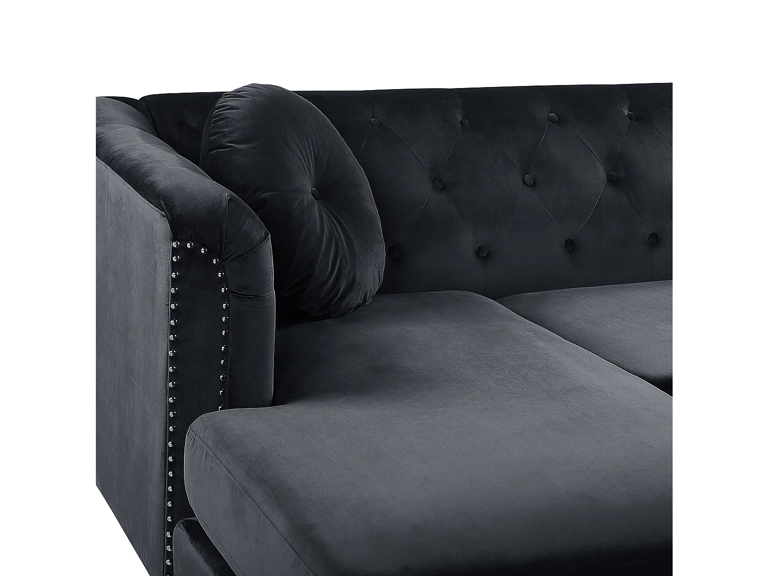 Ecksofa FLEN Samtstoff Schwarz 3-Sitzer rechtsseitig