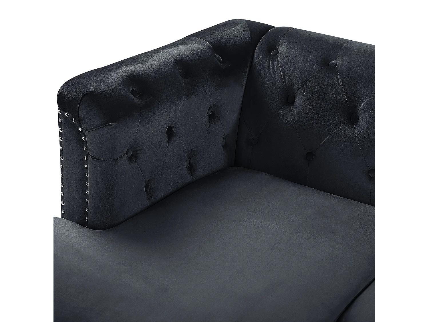 Sofá de canto FLEN Veludo Preto 3 lugares à direita