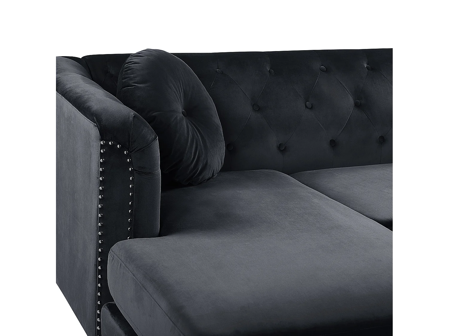 Hoekbank FLEN Fluweel Zwart 3-zitter Rechterzijde