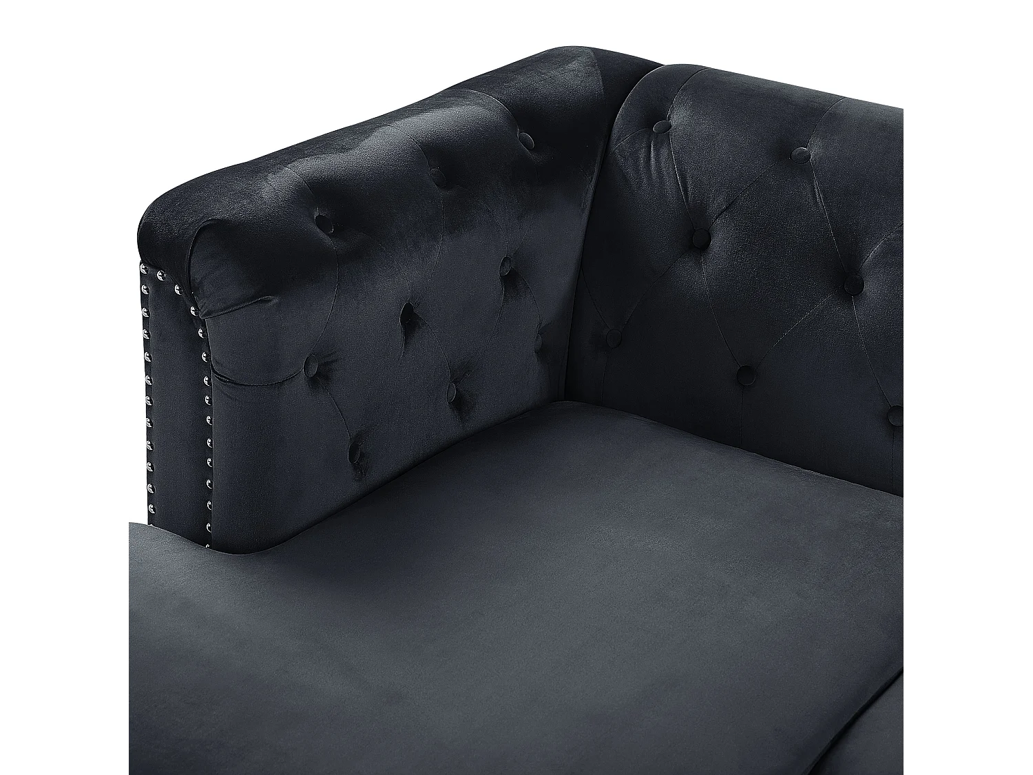 Hoekbank FLEN Fluweel Zwart 3-zitter Rechterzijde