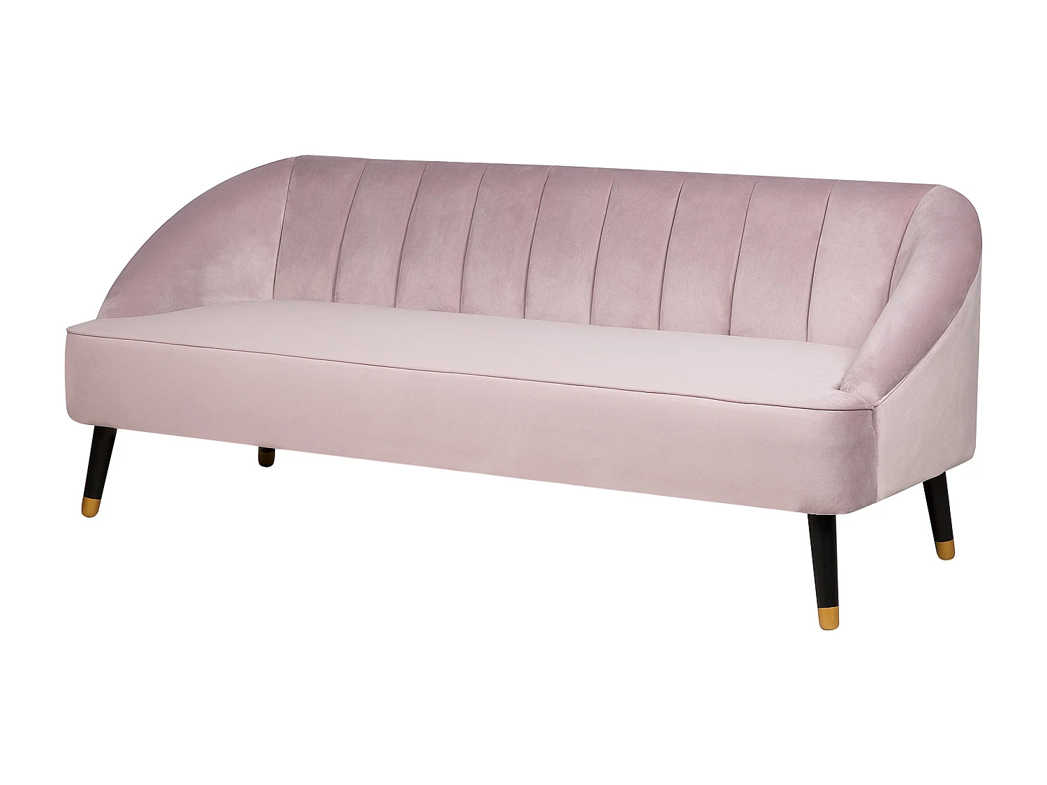 3-Sitzer Sofa Samtstoff rosa gesteppt mit hohen Füßen schwarz / gold Alsvag