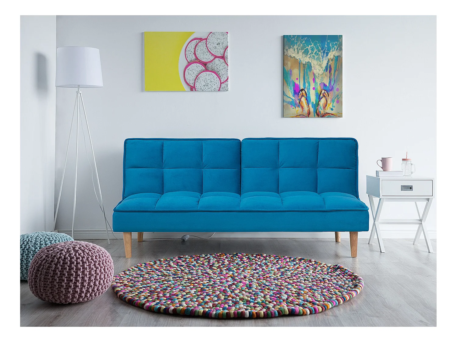 Canapé-lit 3 places SILJAN Tissu Bleu azur