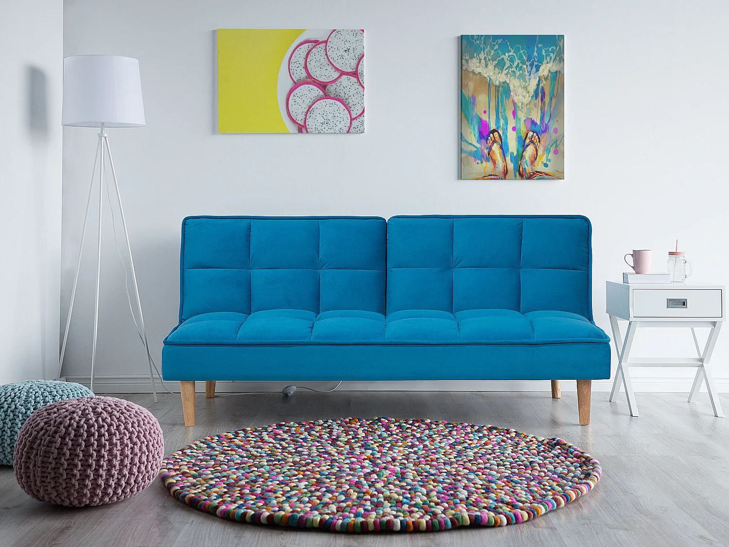 Canapé-lit 3 places SILJAN Tissu Bleu azur