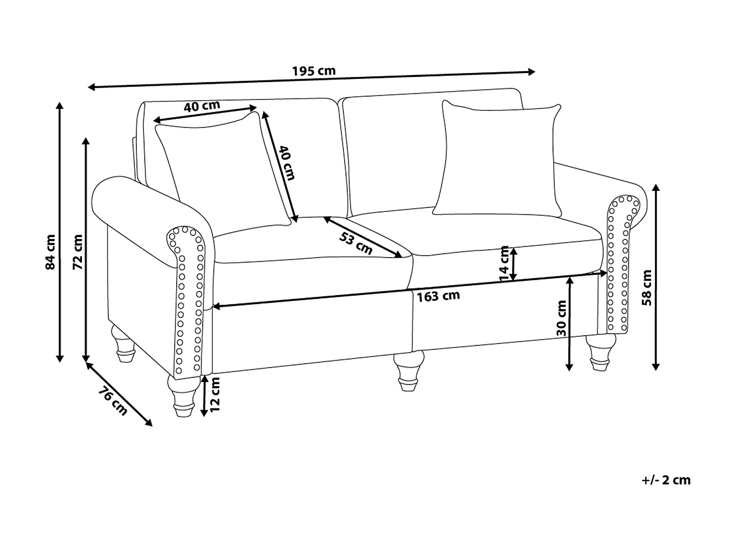 Klassisches Sofa 3-Sitzer Polsterbezug 2 Zierkissen dunkelgrau Otra II