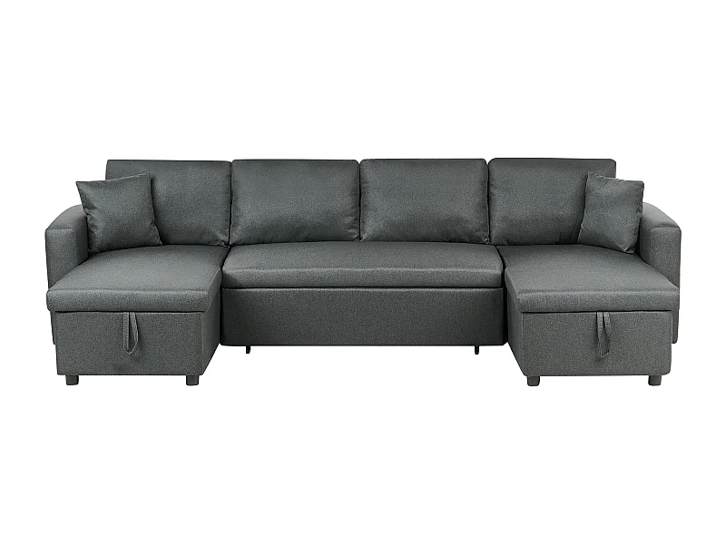 Sofá cama con forma de U SOMMEN Tela Gris oscuro con almacenaje 5 plazas