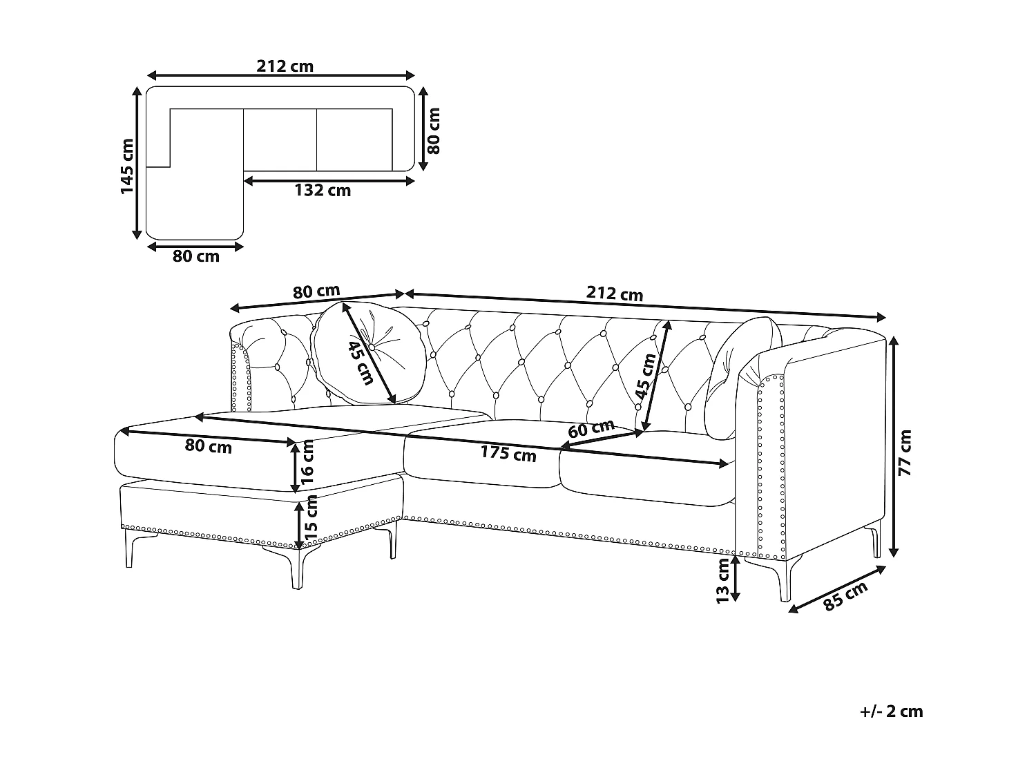 Elegantes Ecksofa aus Samtstoff rechtsseitig grau Flen