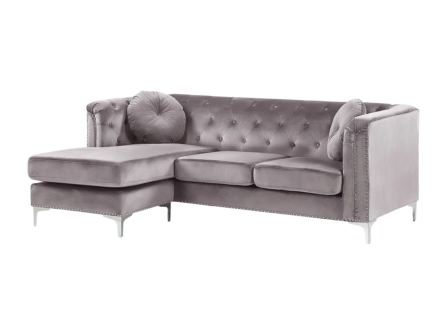 Elegantes Ecksofa aus Samtstoff rechtsseitig grau Flen