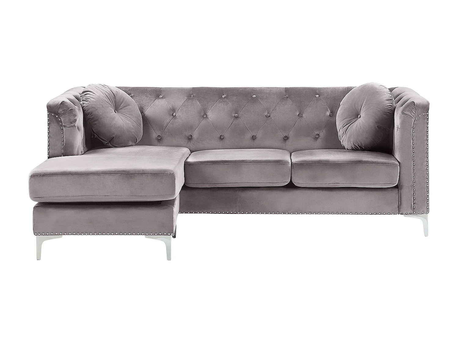 Elegantes Ecksofa aus Samtstoff rechtsseitig grau Flen