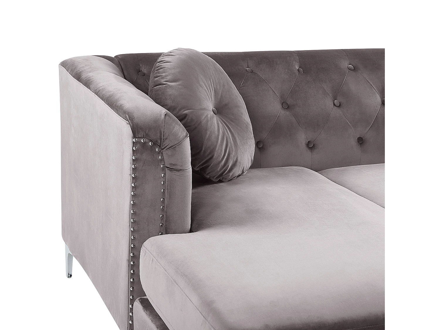 Elegantes Ecksofa aus Samtstoff rechtsseitig grau Flen