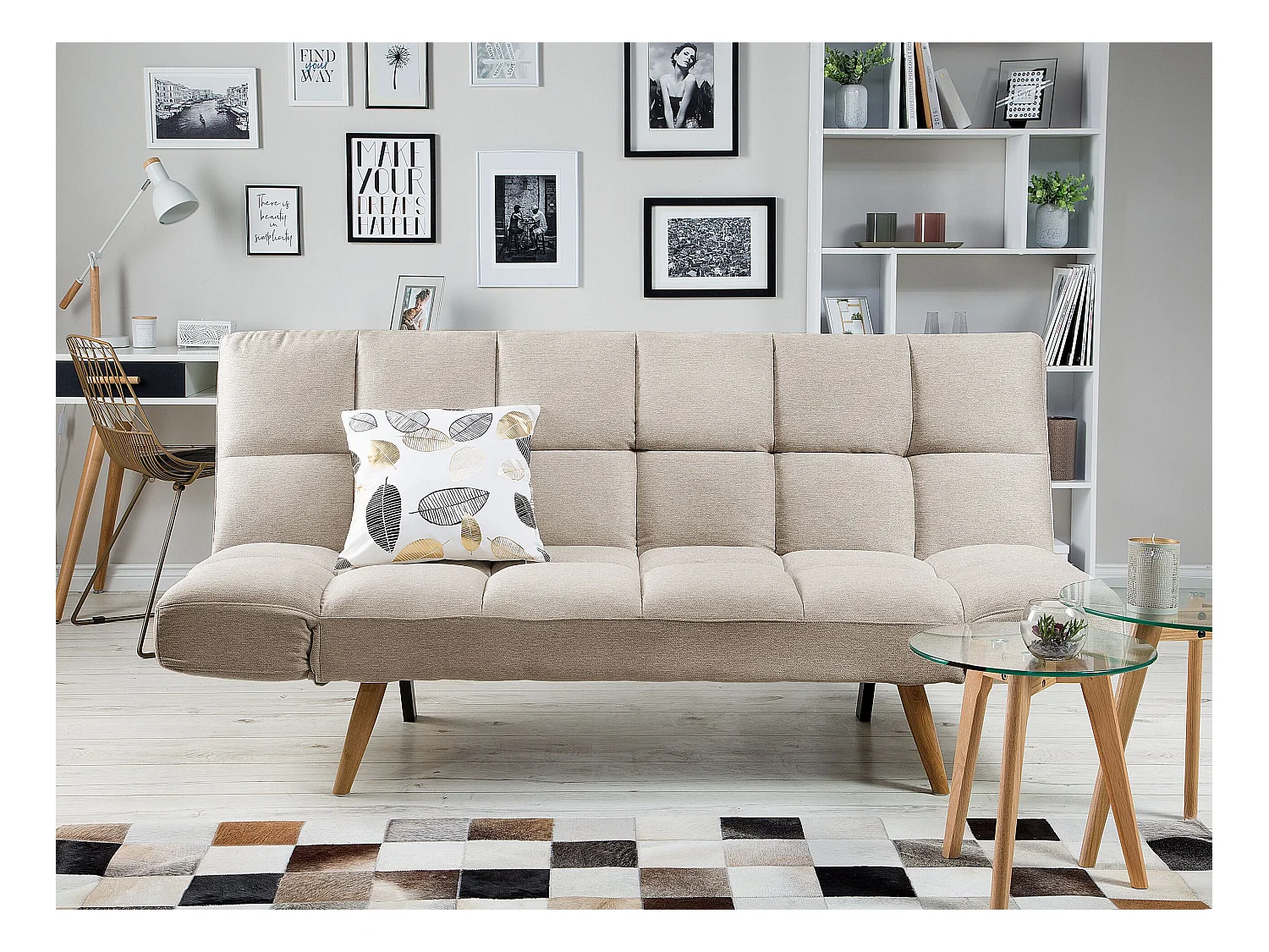 Canapé-lit 2 places INGARO Tissu Beige