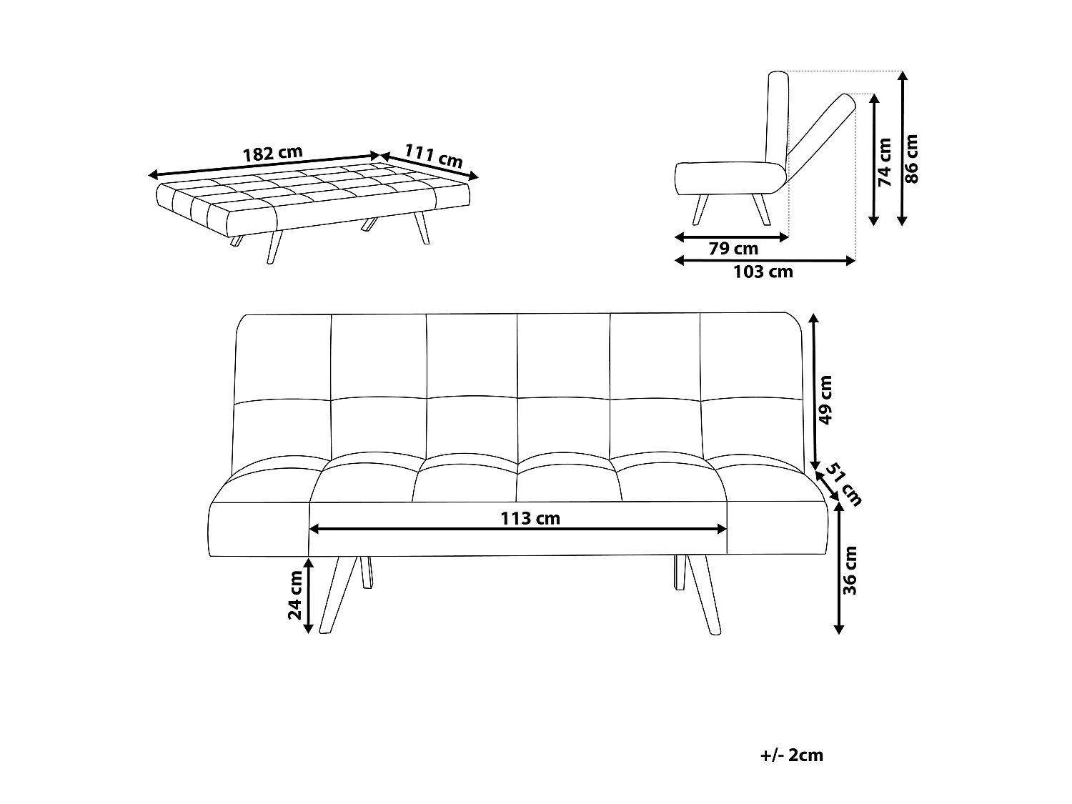 Canapé convertible clic-clac 2 places en coton beige INGARO