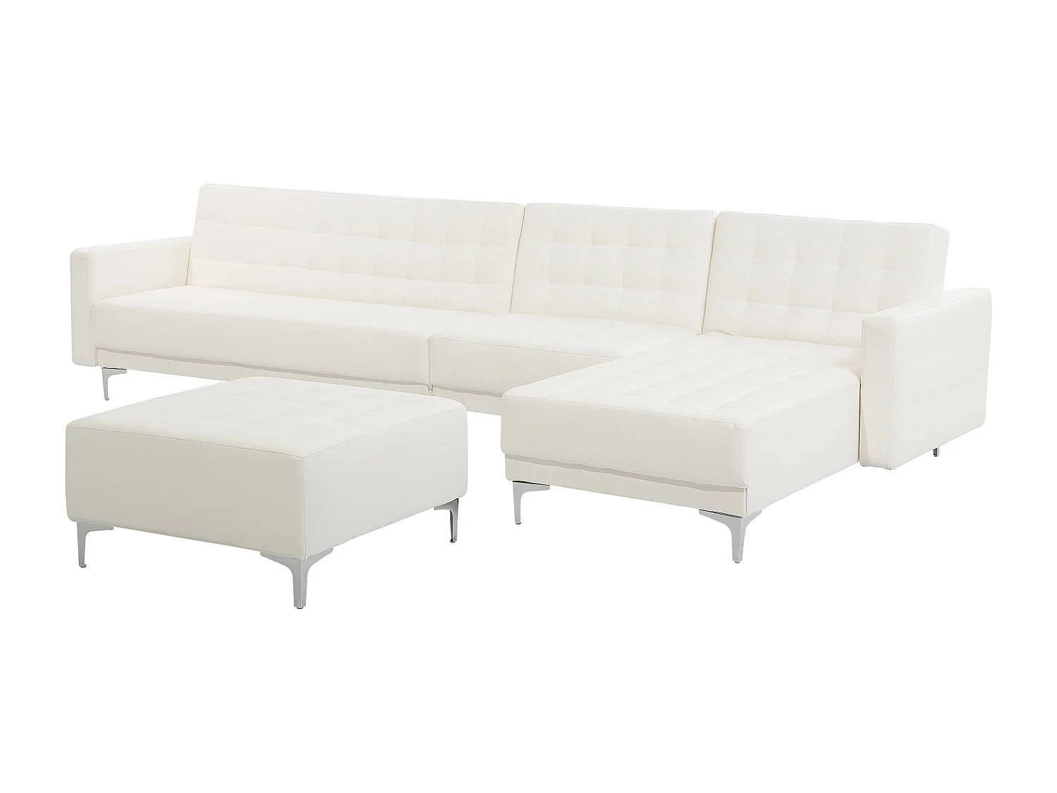 Modulsofa Kunstleder Schlaffunktion weiß linksseitig mit Ottomane Aberdeen