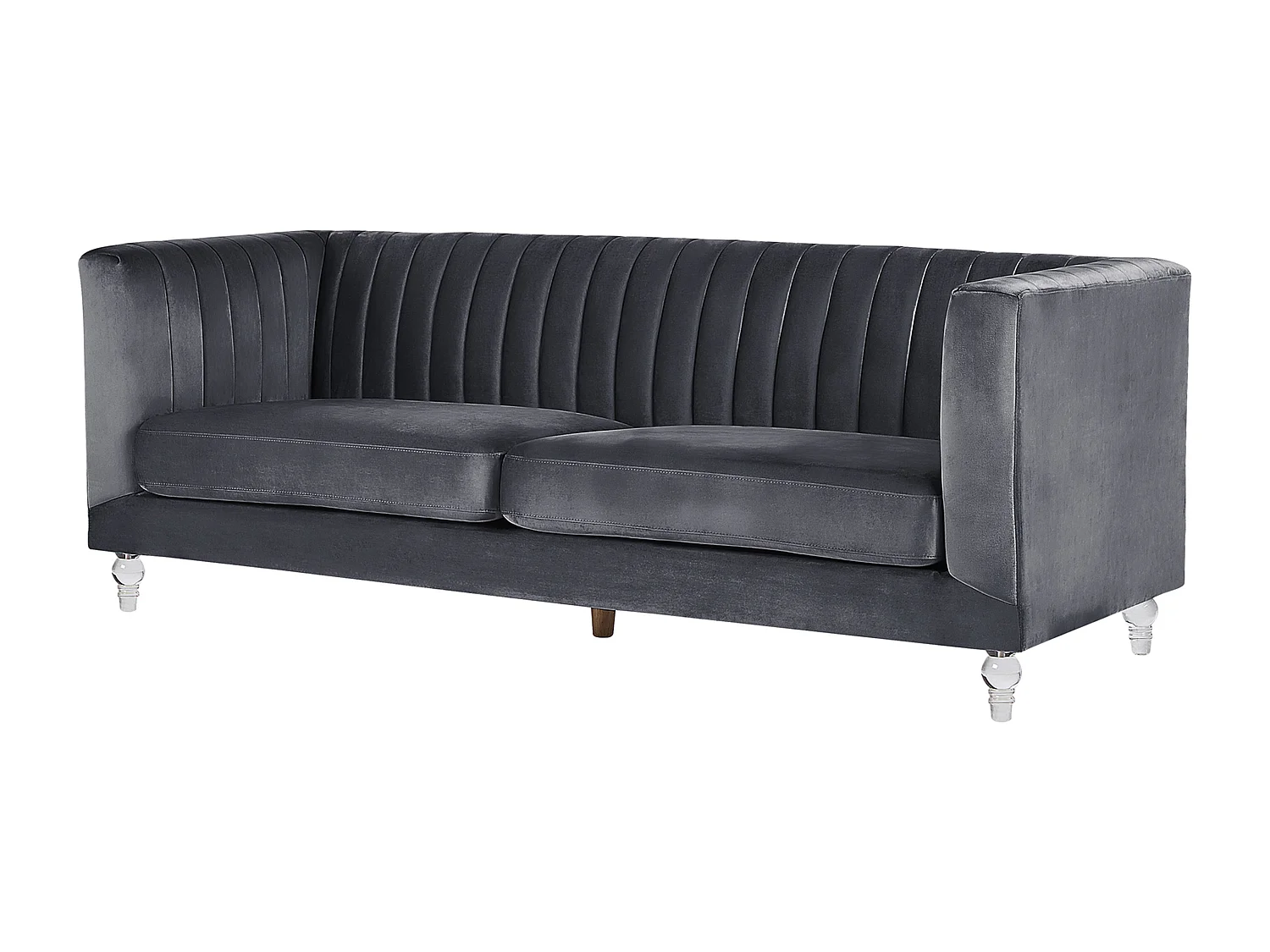 3-Sitzer Sofa Samtstoff grau gesteppt mit Acryl-Füßen dicken Sitzkissen Arvika