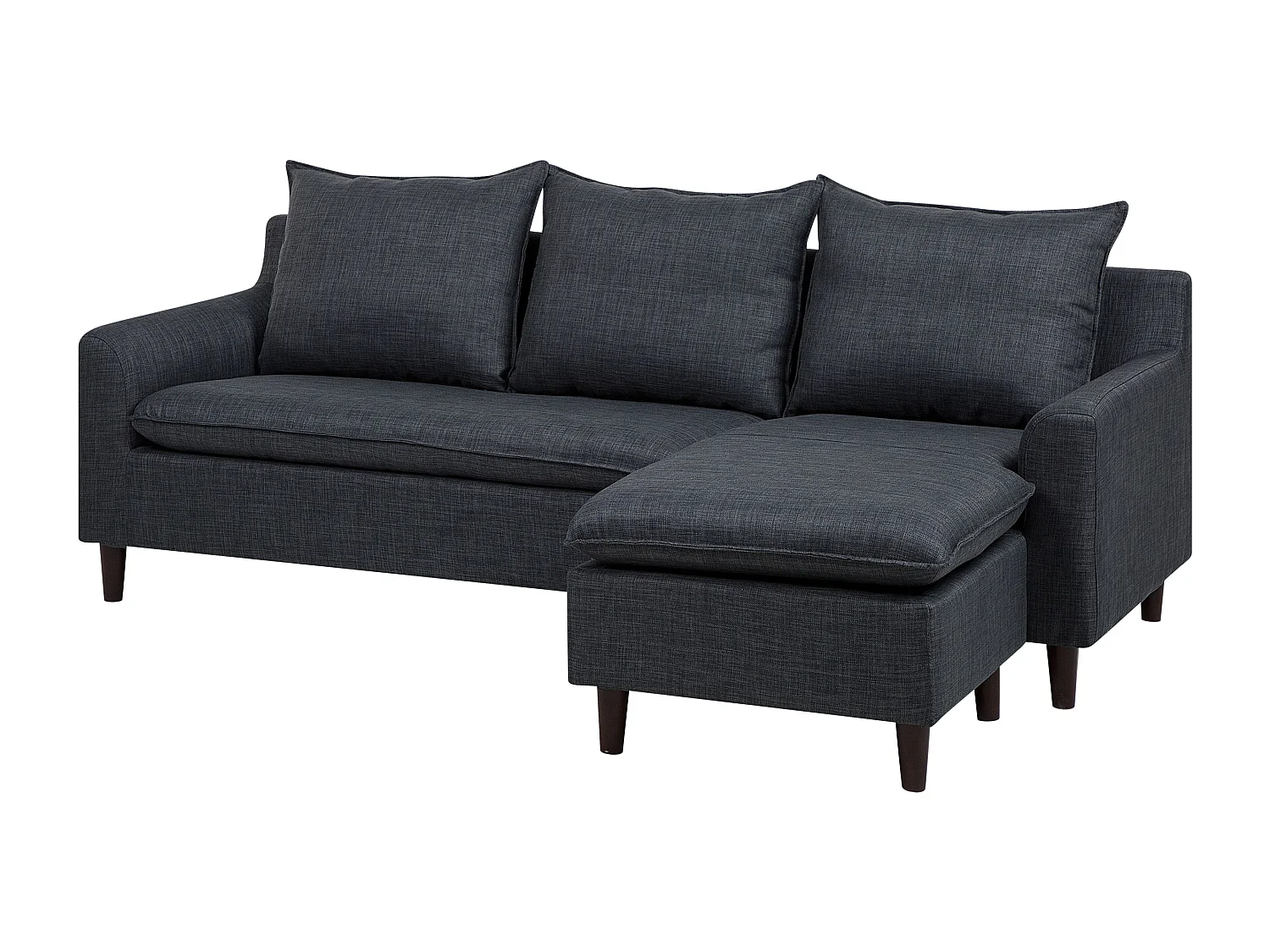 Canapé d'Angle Moderne à droite Pieds en Bois Massif Assise Polyester Tissu Gris Foncé Elvenes