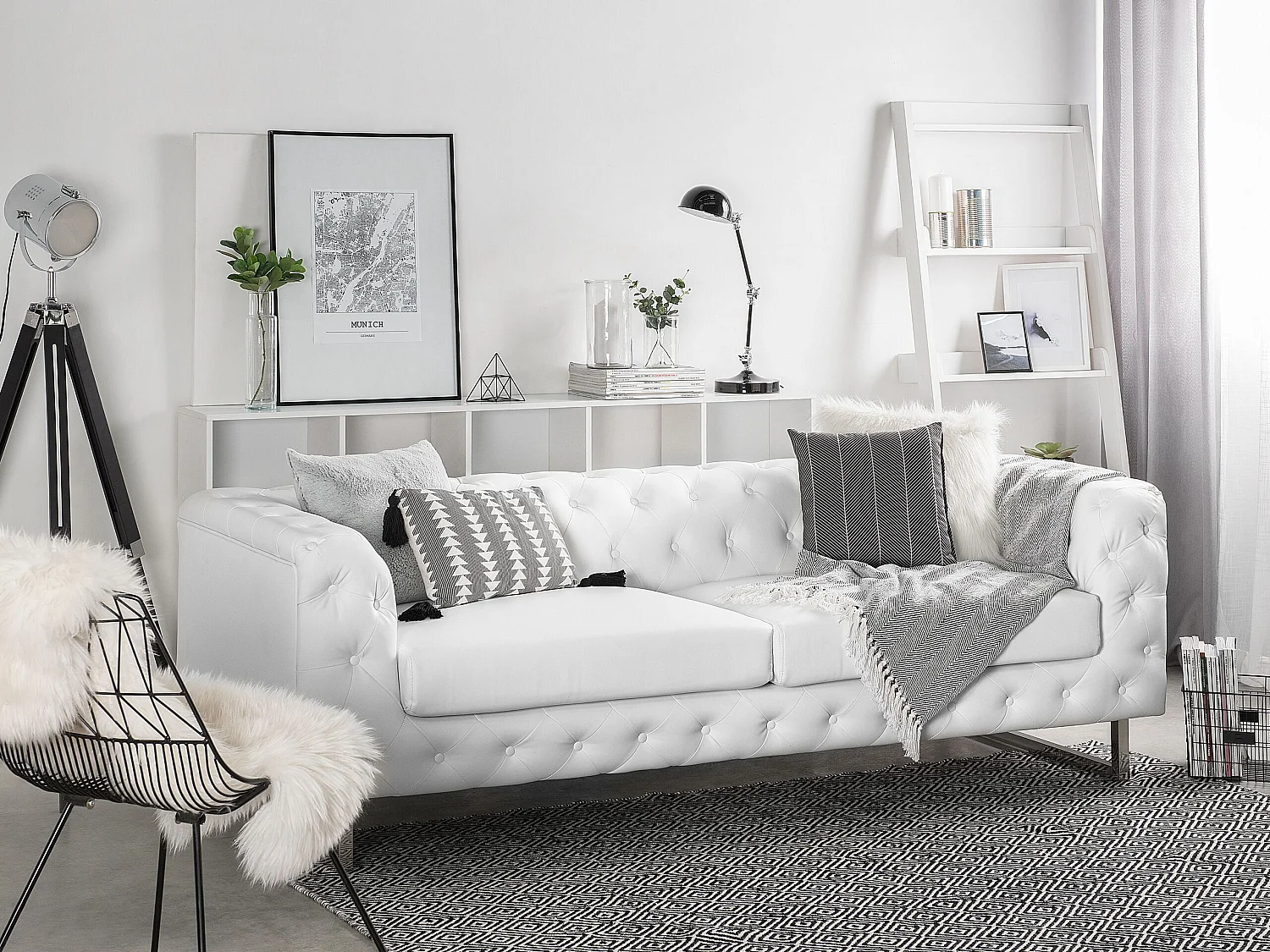 Canapé 3 places VISSLAND Cuir PU Blanc