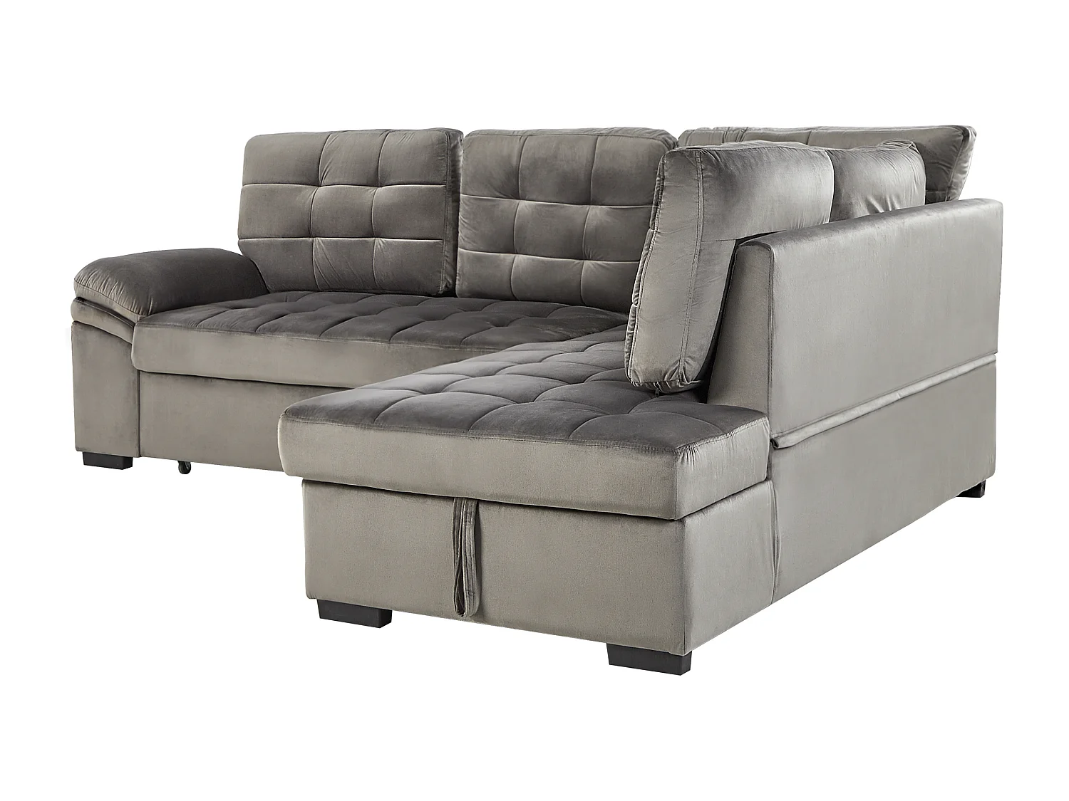 Narożnik rozkładany VARNAMO Welur Szary ze schowkiem dla 4 osób Lewostronny