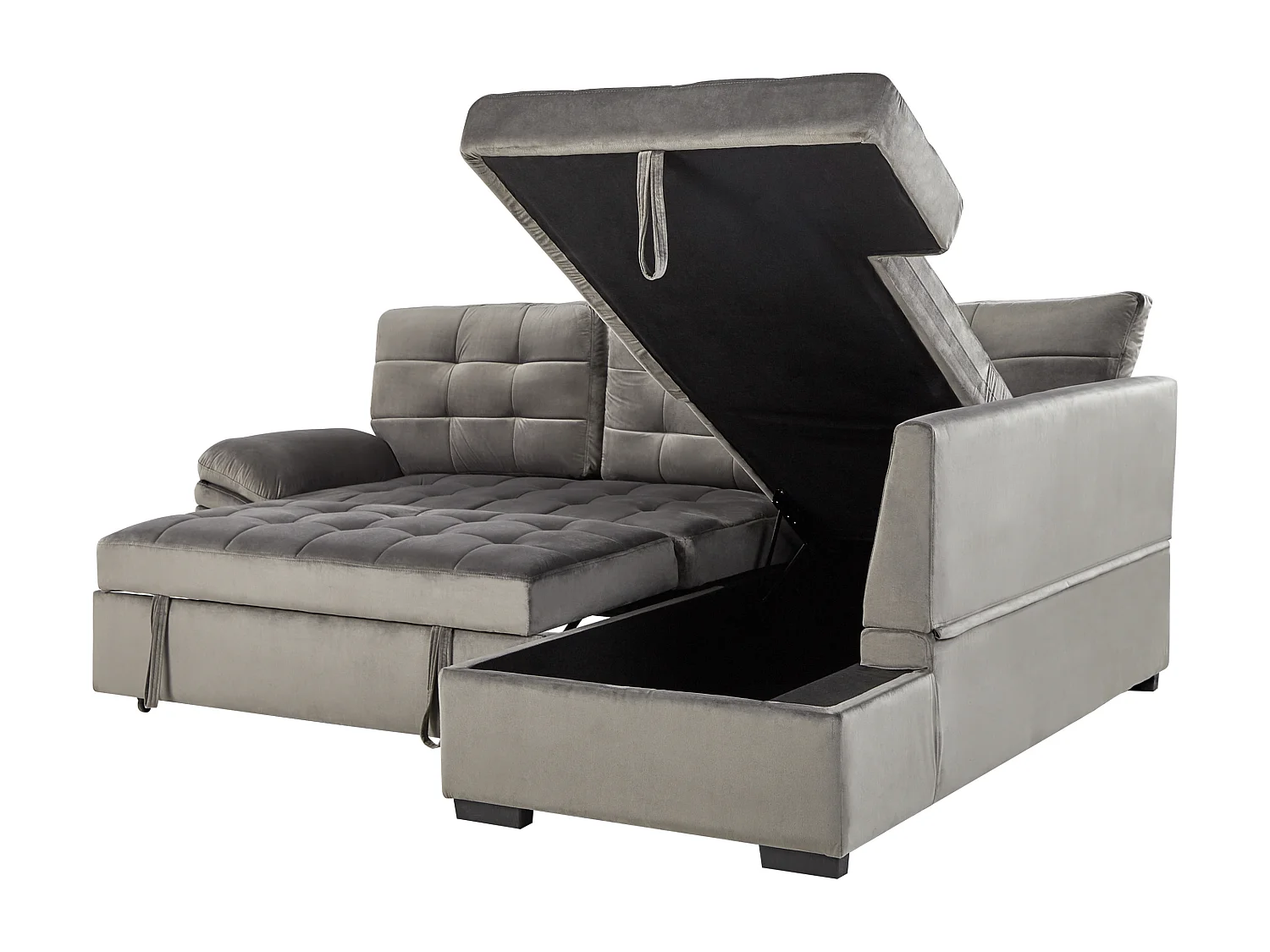 Narożnik rozkładany VARNAMO Welur Szary ze schowkiem dla 4 osób Lewostronny