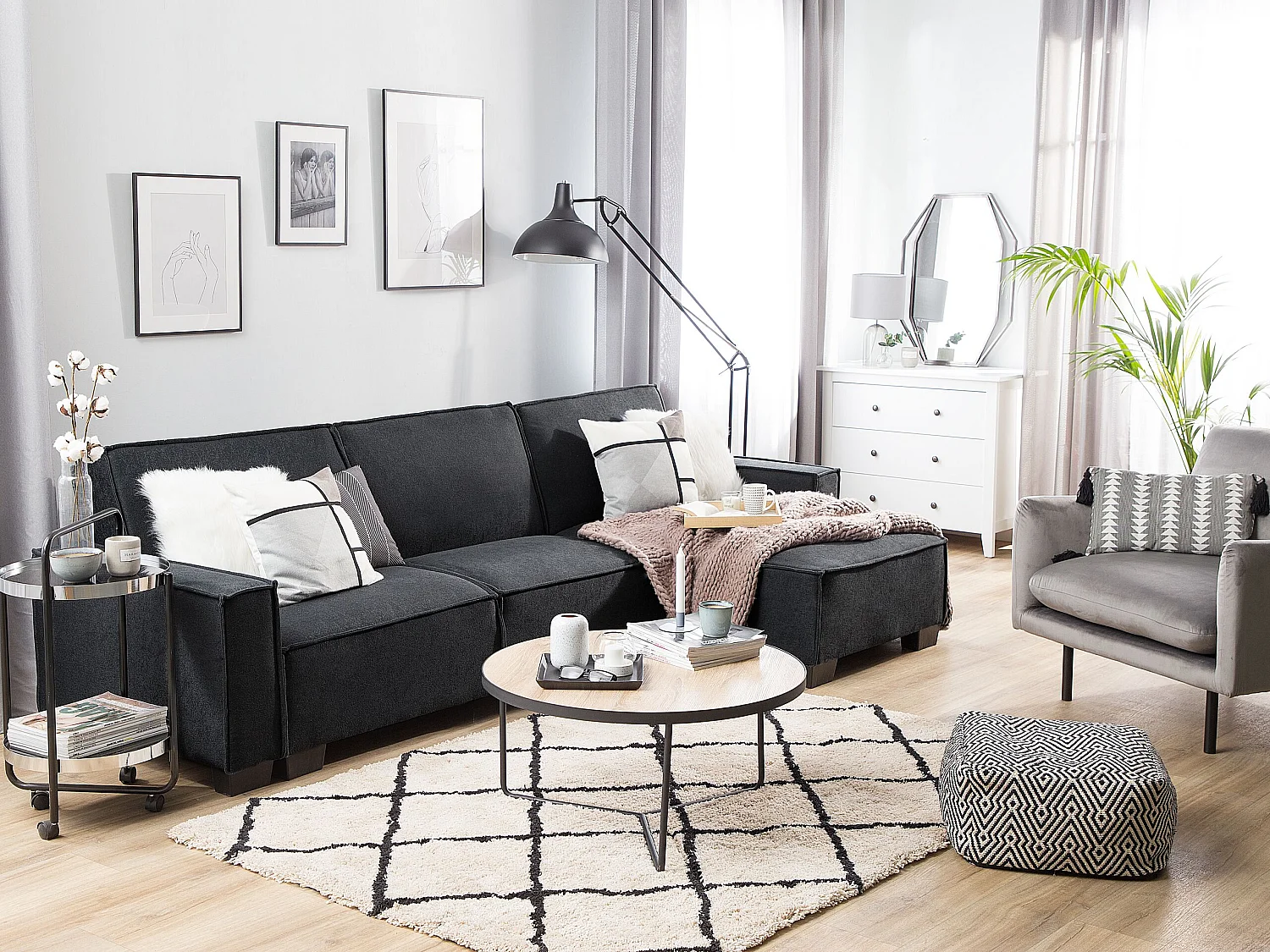 - Canapé Angle à droite - Romedal - Tissu, Gris Graphite