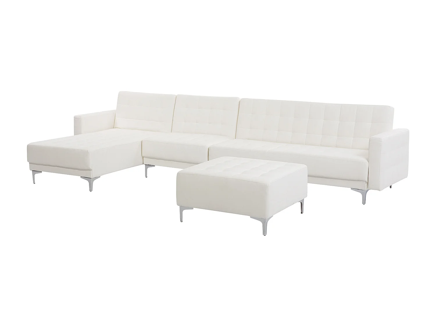 Modulsofa Kunstleder Schlaffunktion weiß rechtsseitig mit Ottomane Aberdeen