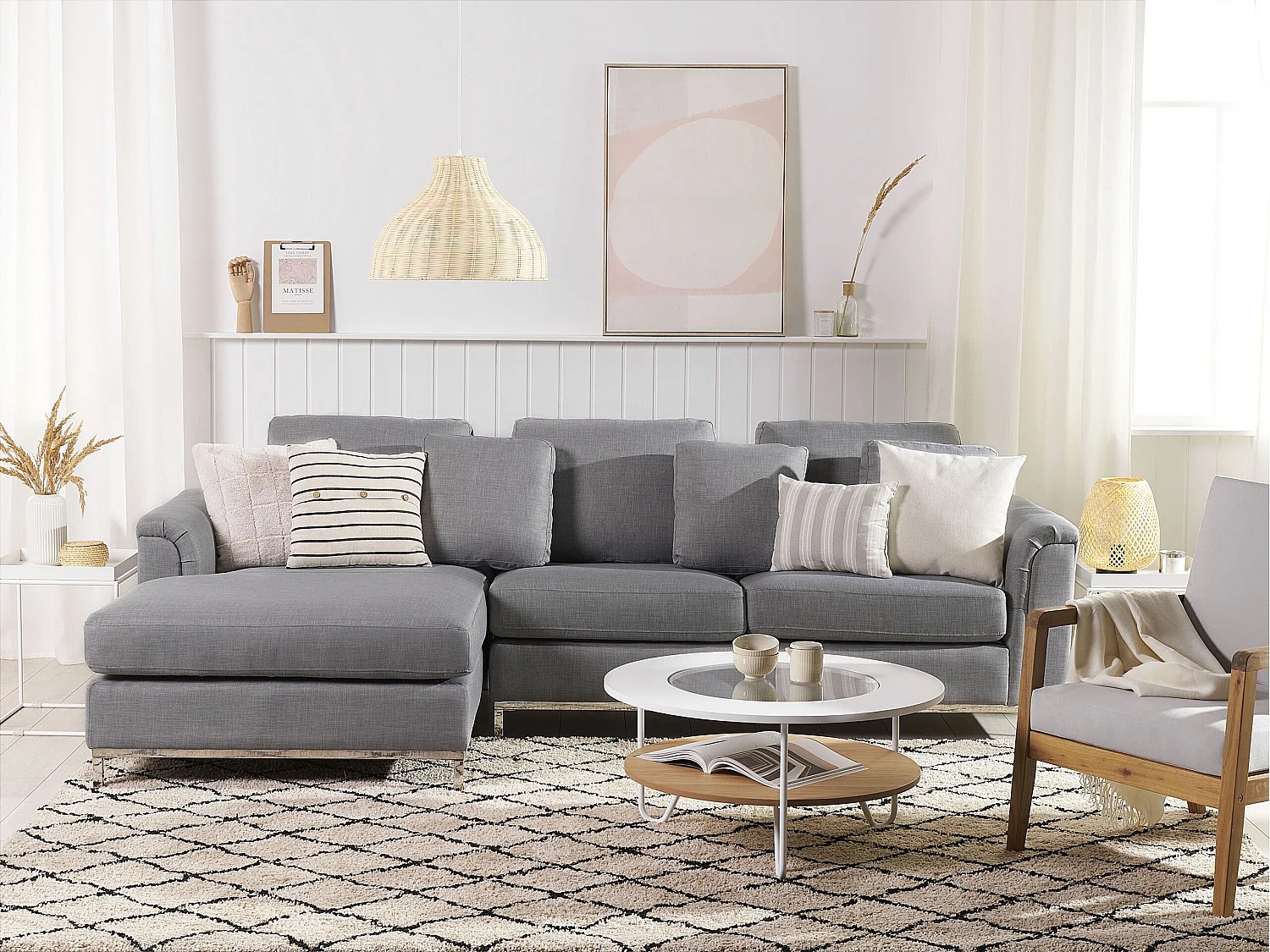 Canapé d'angle OSLO Tissu Gris clair 4 places Côté droit