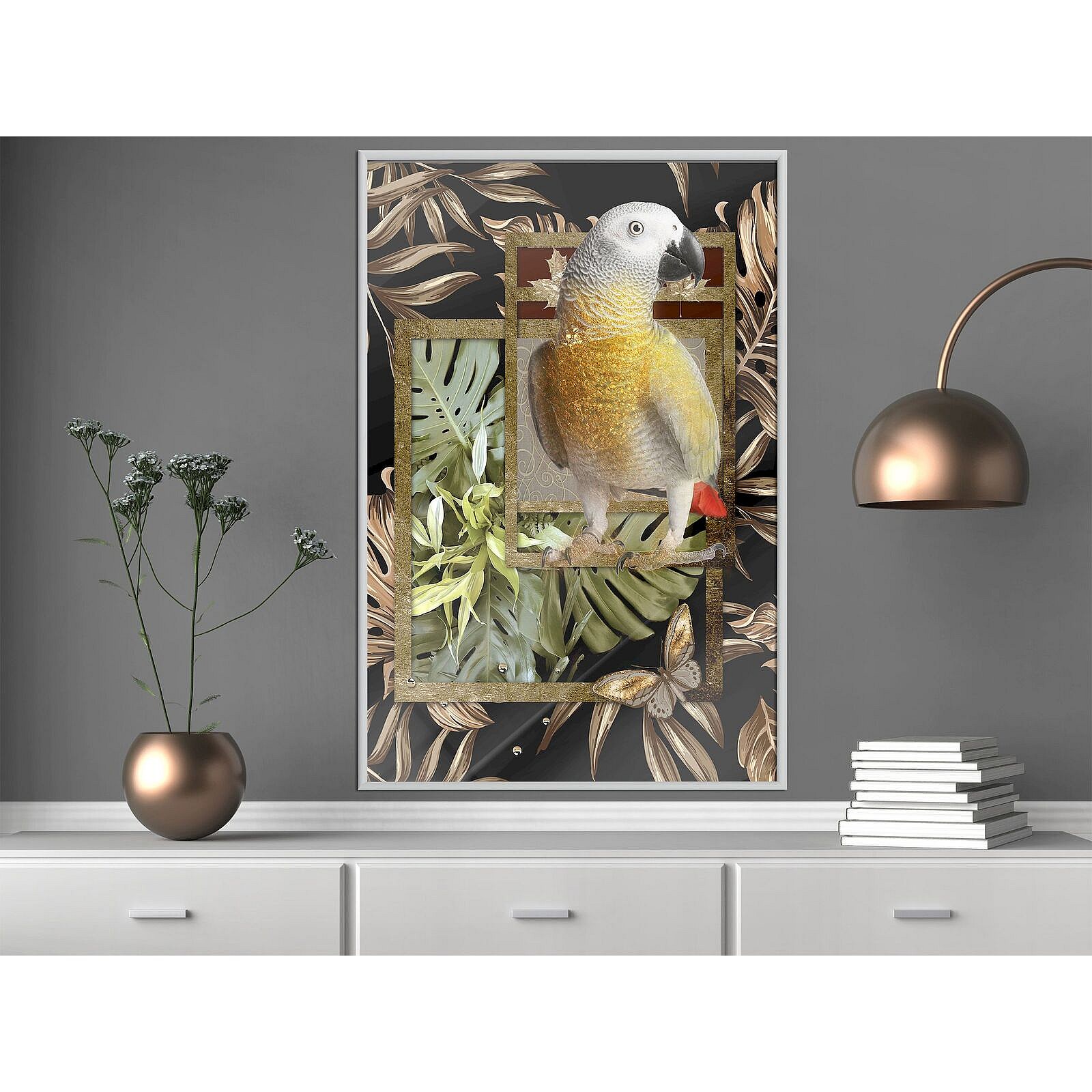 Tableau Toile Cacatoès Perroquet - 40x40 Cm - Décoration Murale Oiseau Exotique - Fabriqué En France