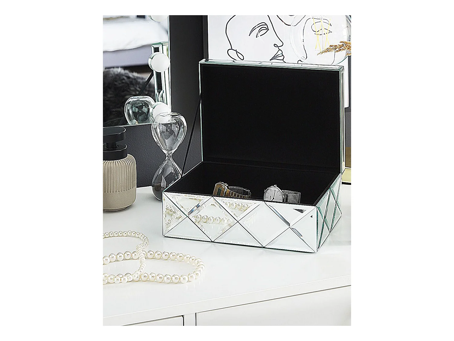 Schmuckkästchen Schmuckaufbewahrung silber Glas Spiegel Optik Gorron