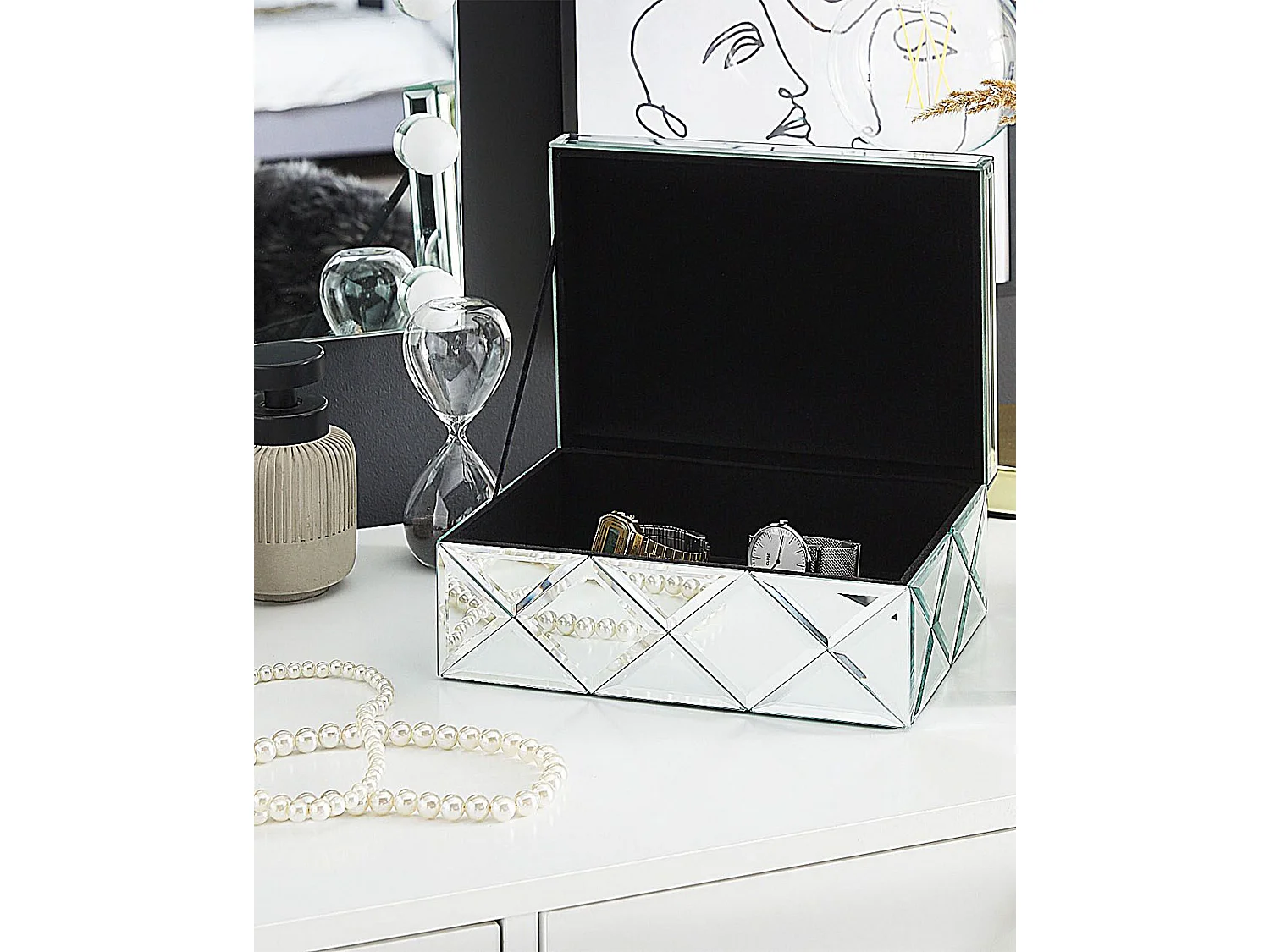 Schmuckkästchen Schmuckaufbewahrung silber Glas Spiegel Optik Gorron
