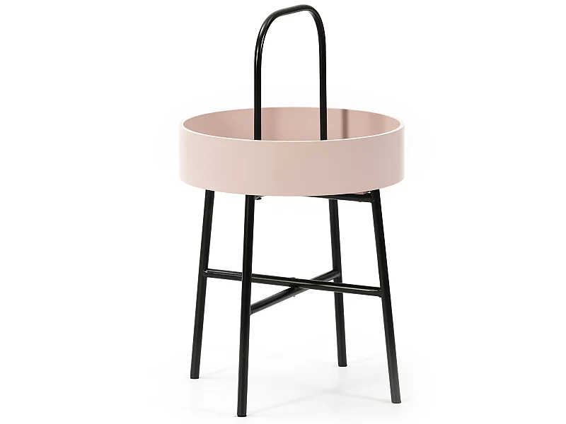 Table auxiliaire Jaipur avec Plateau en MDF Rose et Structure métallique en Noir Mat