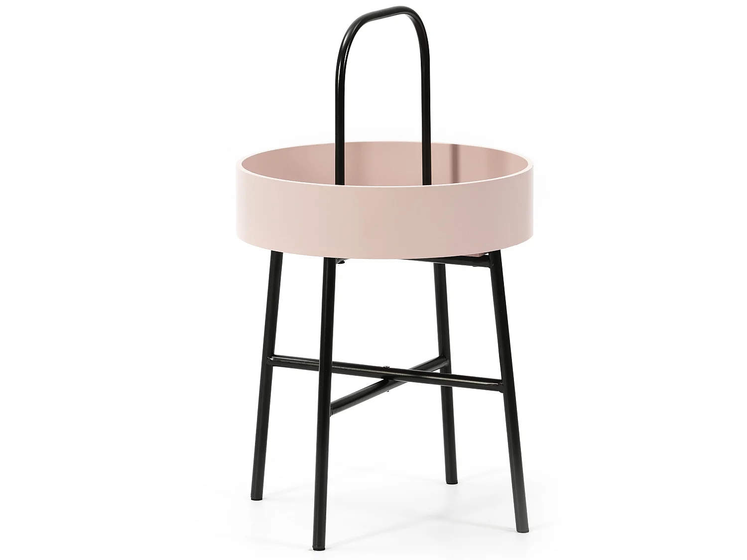 Table auxiliaire Jaipur avec Plateau en MDF Rose et Structure métallique en Noir Mat