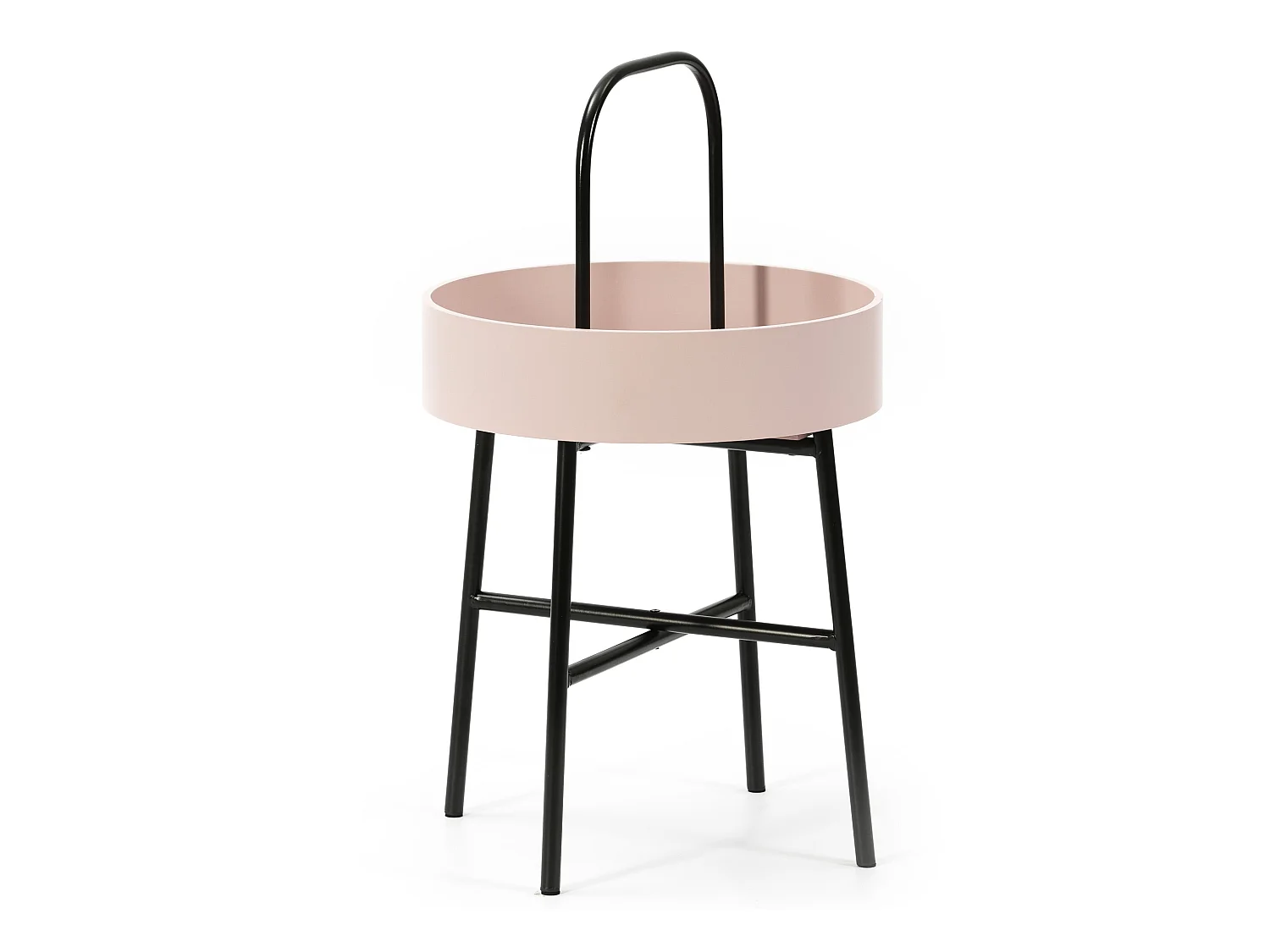 Table auxiliaire Jaipur avec Plateau en MDF Rose et Structure métallique en Noir Mat