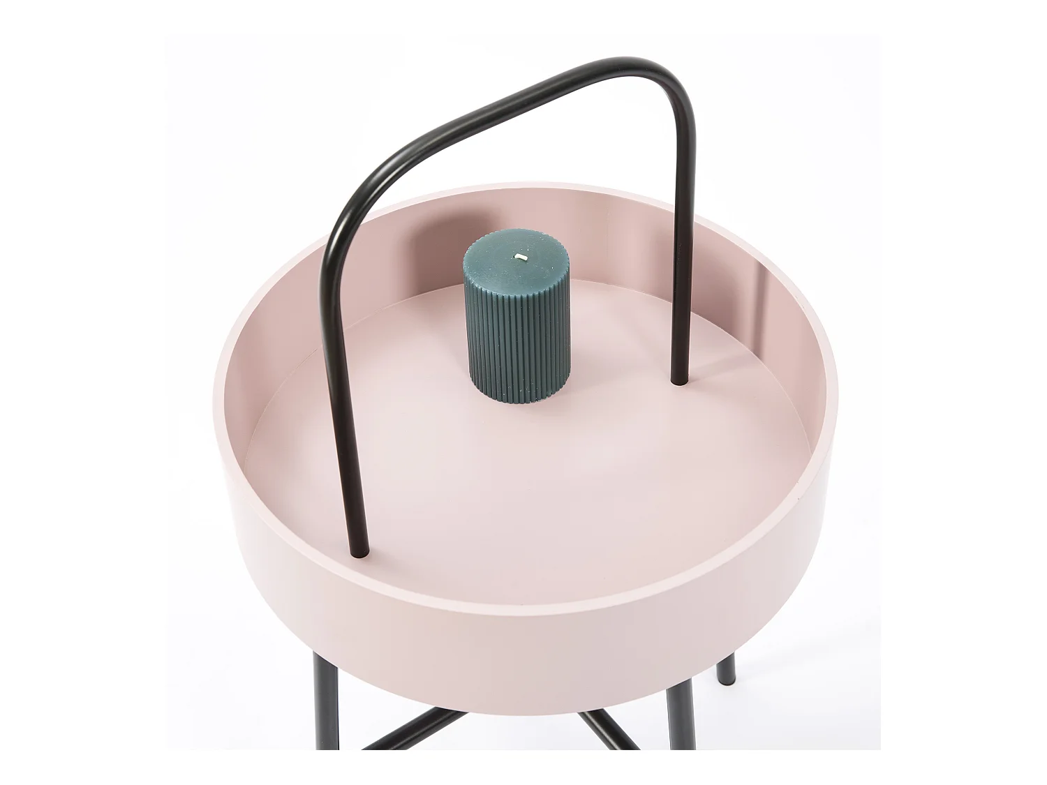 Mesa Auxiliar Redonda Jaipur, Tapa de MDF Rosa, Estructura metálica