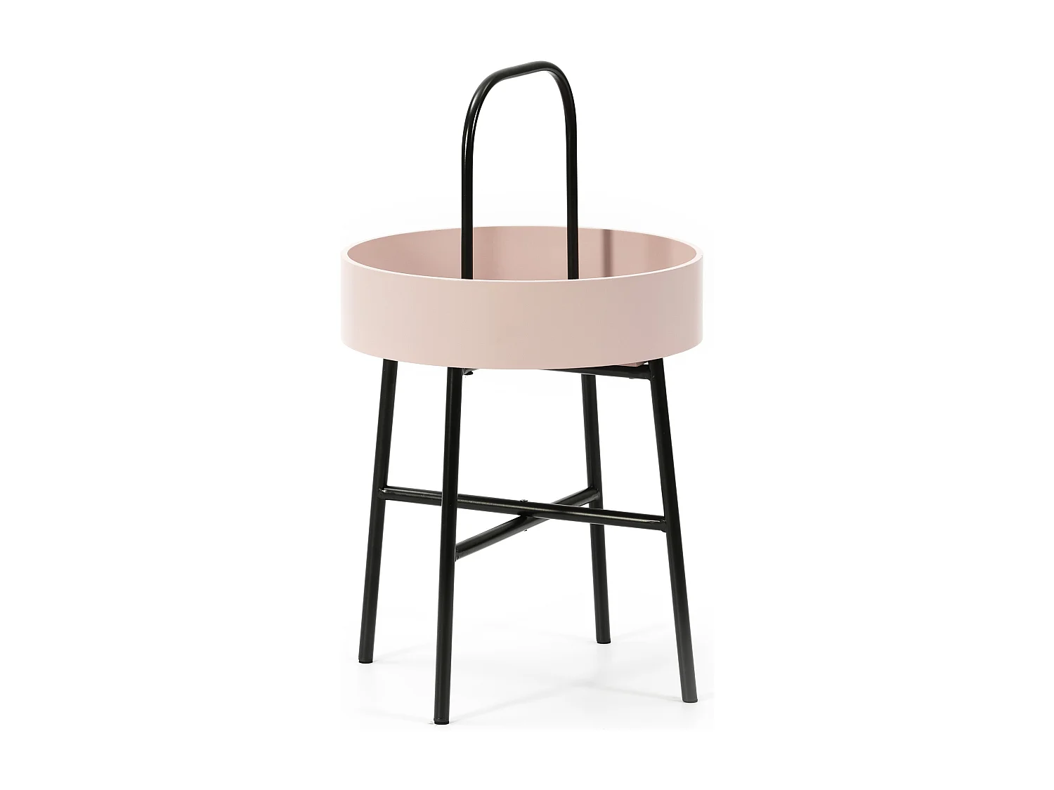 Tavolino da caffè Rotondo Jaipur con Piano d'appoggio in MDF Rosa e Struttura Metallica Color Nero Opaco/Diametro: 40 cm