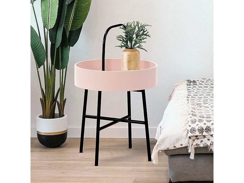 Bijzettafel Jaipur, Roze MDF-blad, Metalen frame