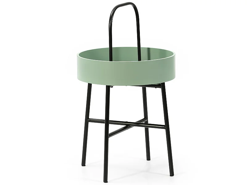 Table auxiliaire Jaipur avec Plateau en MDF Vert et Structure métallique en Noir Mat