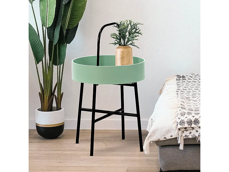 Table auxiliaire Jaipur avec Plateau en MDF Vert et Structure métallique en Noir Mat