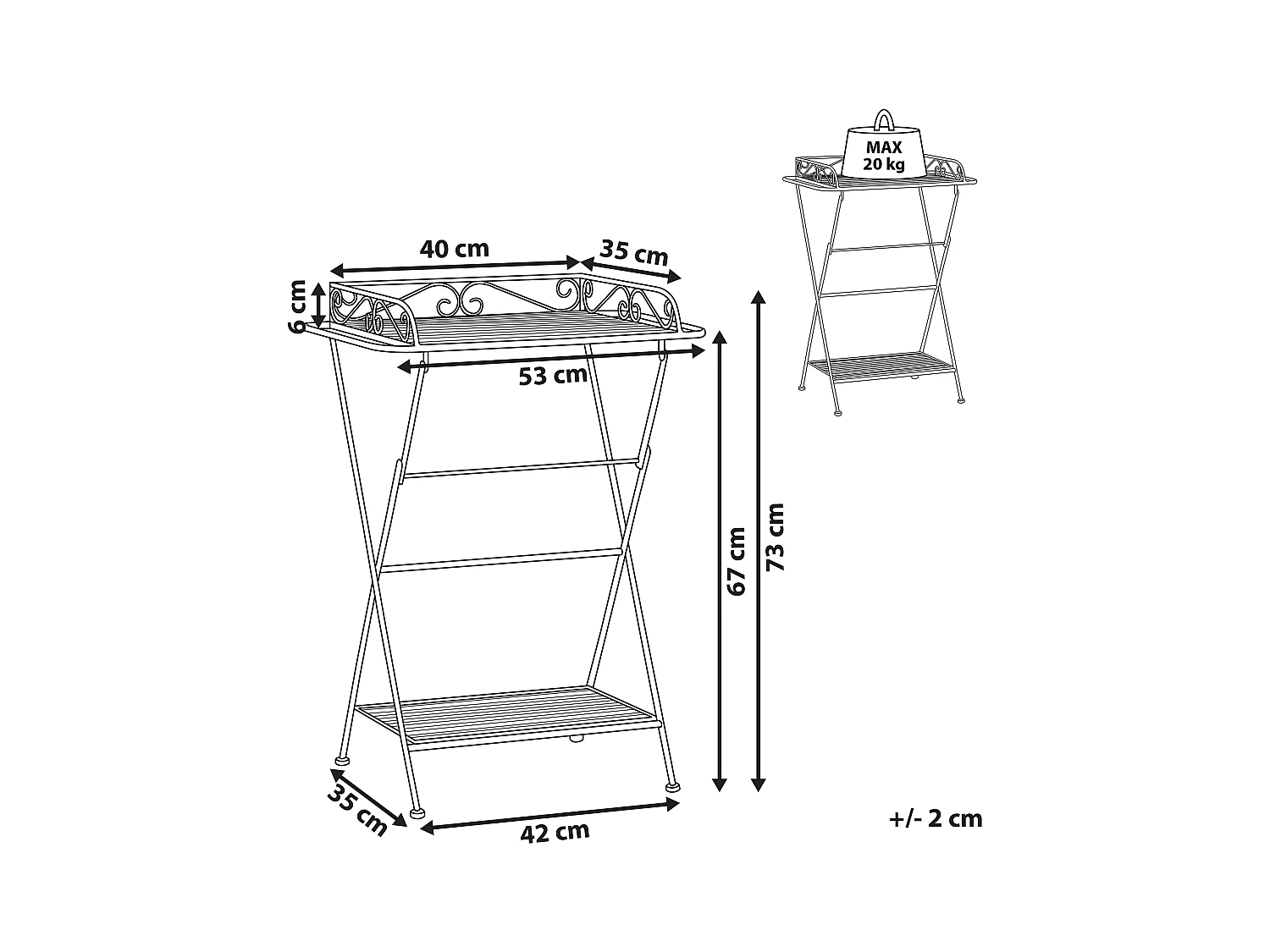 Retro Bad Beistelltisch mit 2 Ablagen aus Metall in Weiß Blumentisch Ancud
